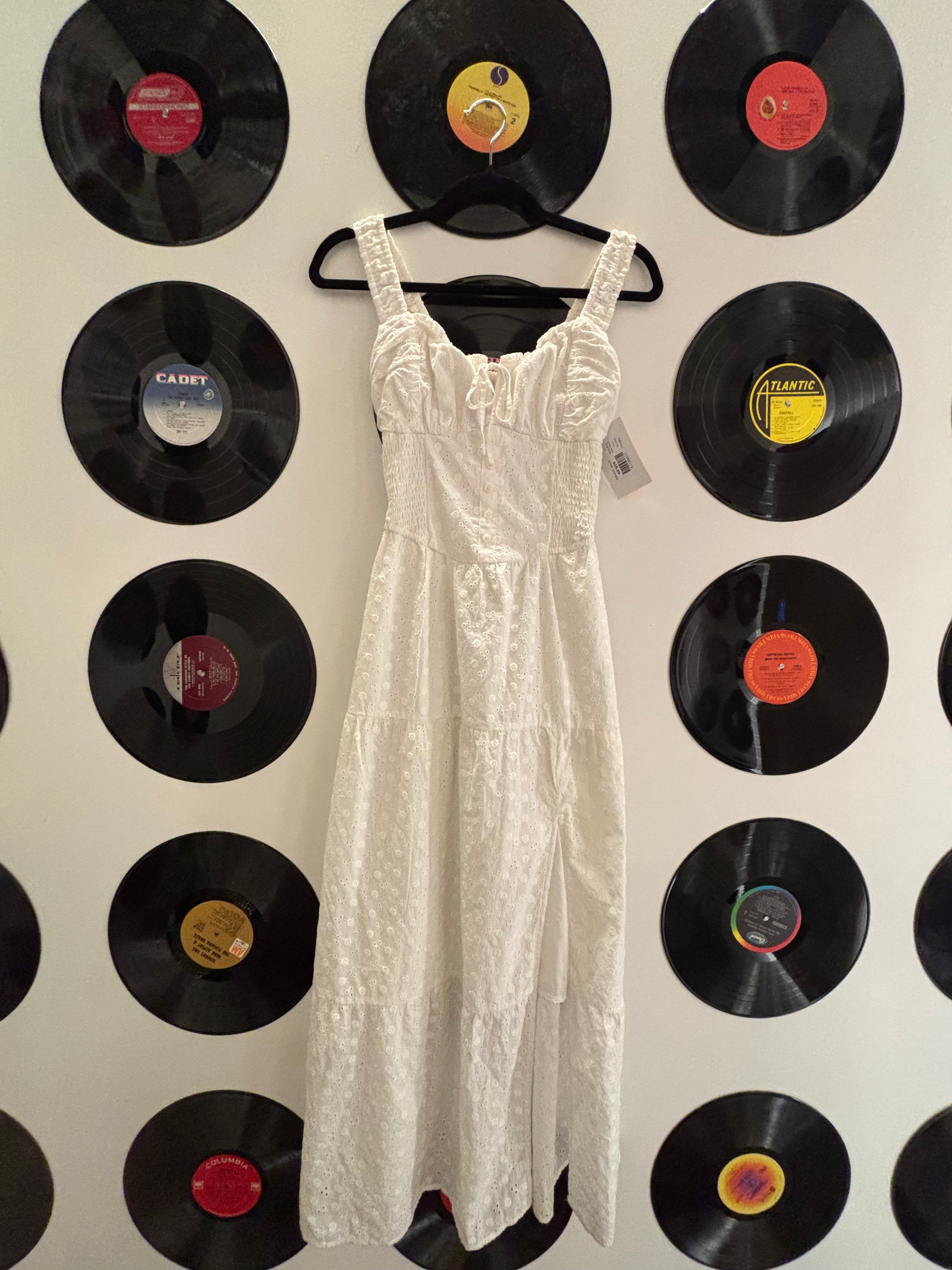 white hollister eyelet tank long dress, xs