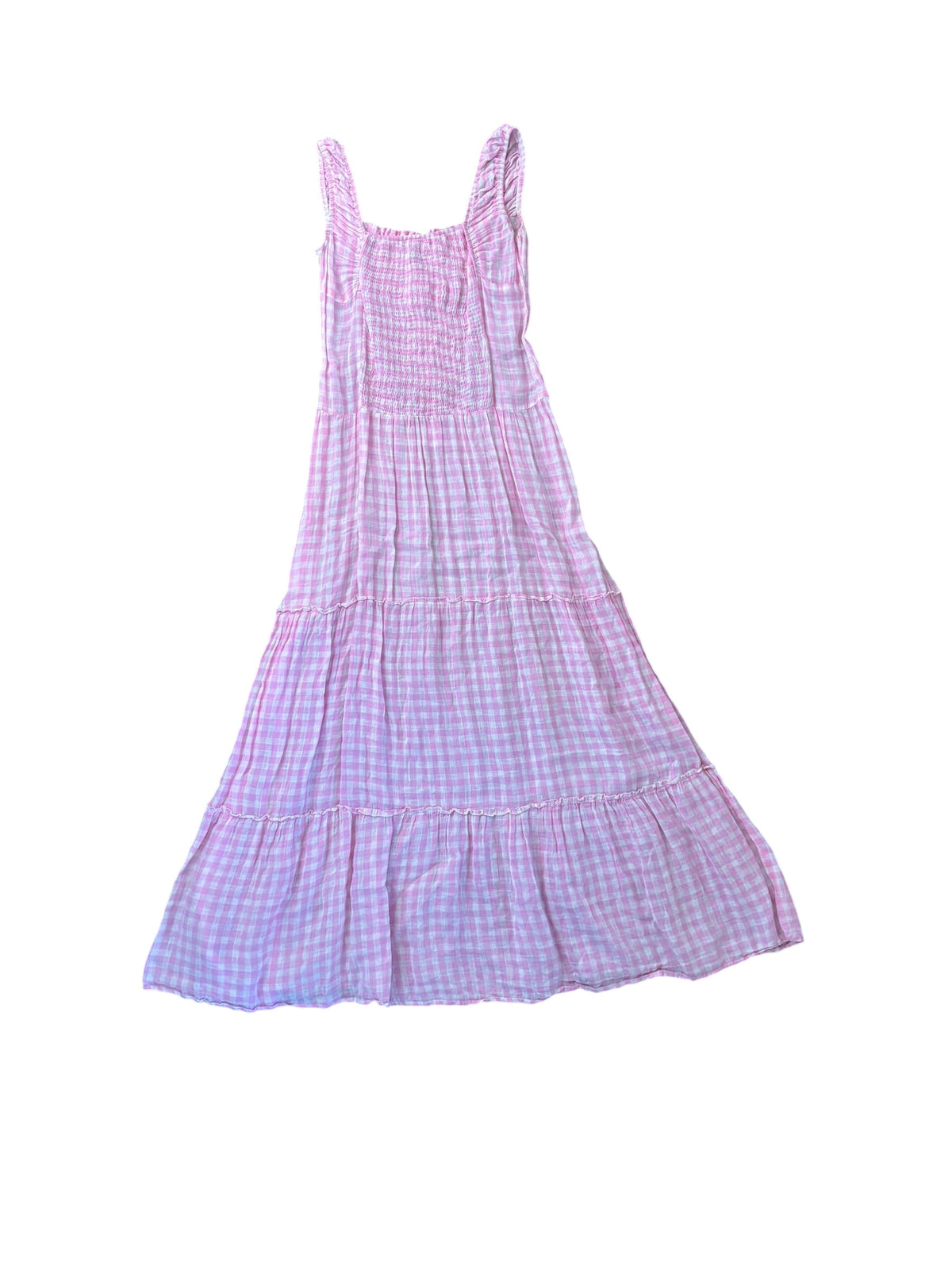 pink white frankies bikinis gingham milkmaid dress, m
