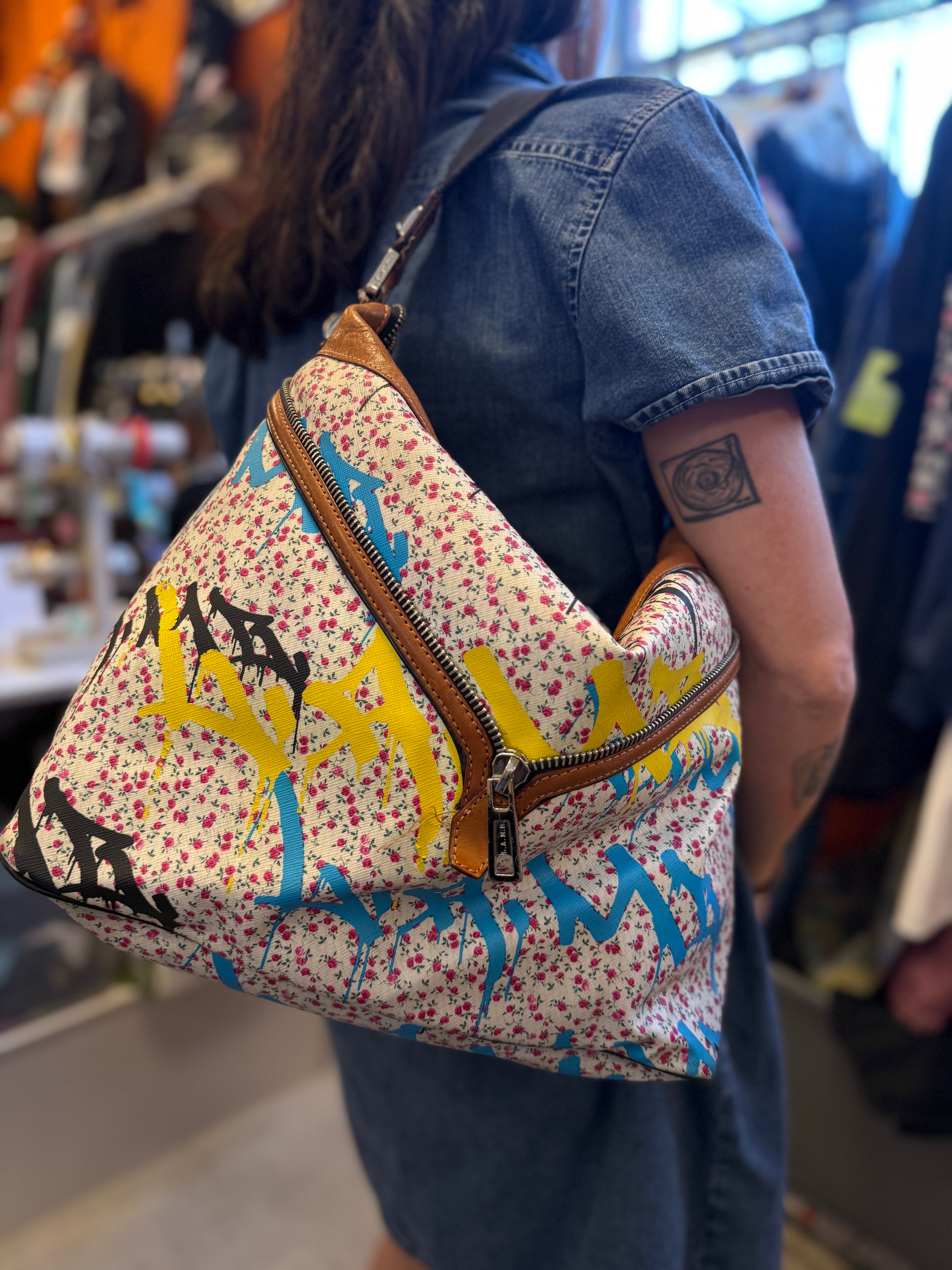 brown blue yellow LAMB by gwen steffani leather floral shoulder bag