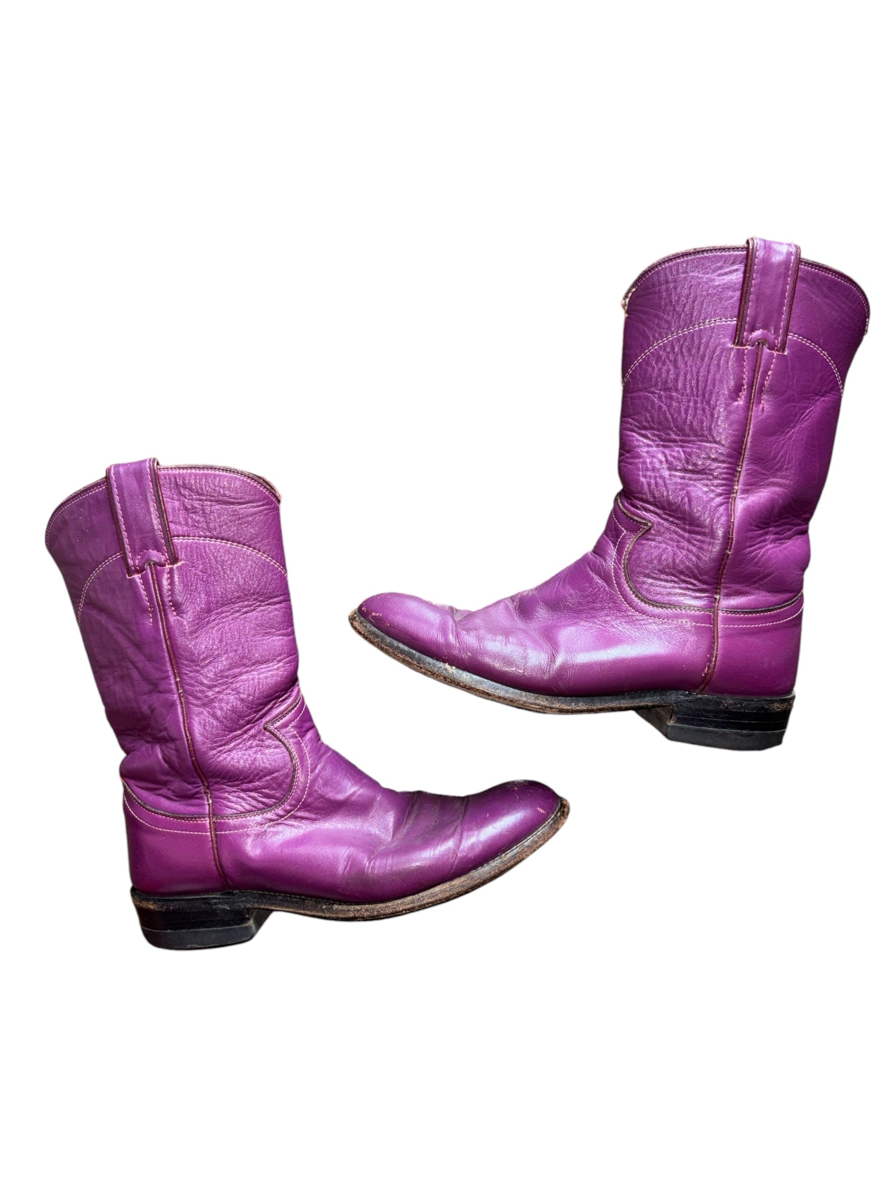 purple justin leather cowboy boots, 5.5