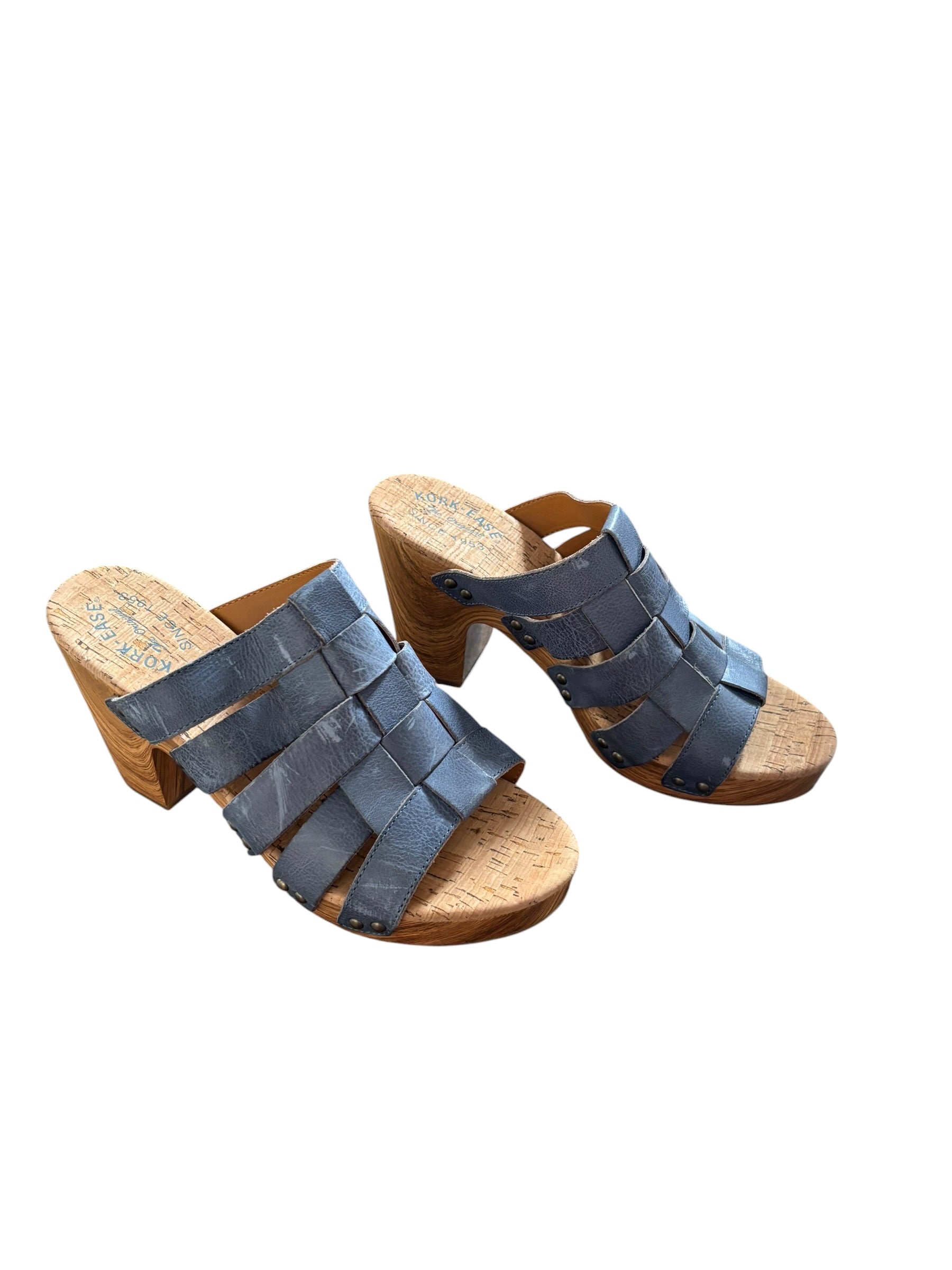 brown gray kork ease wooden leather heels