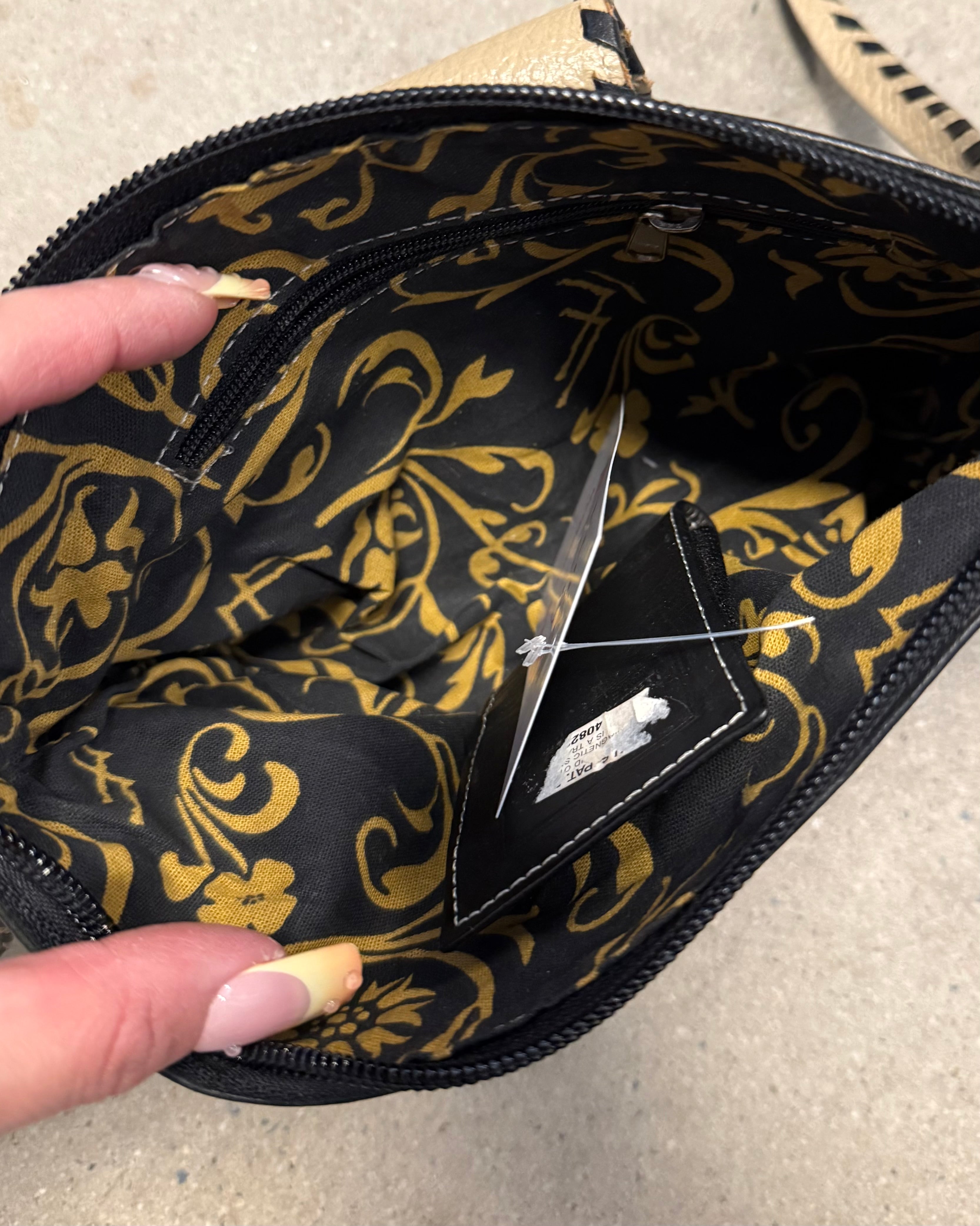 Black tan  Embroidered leather purse