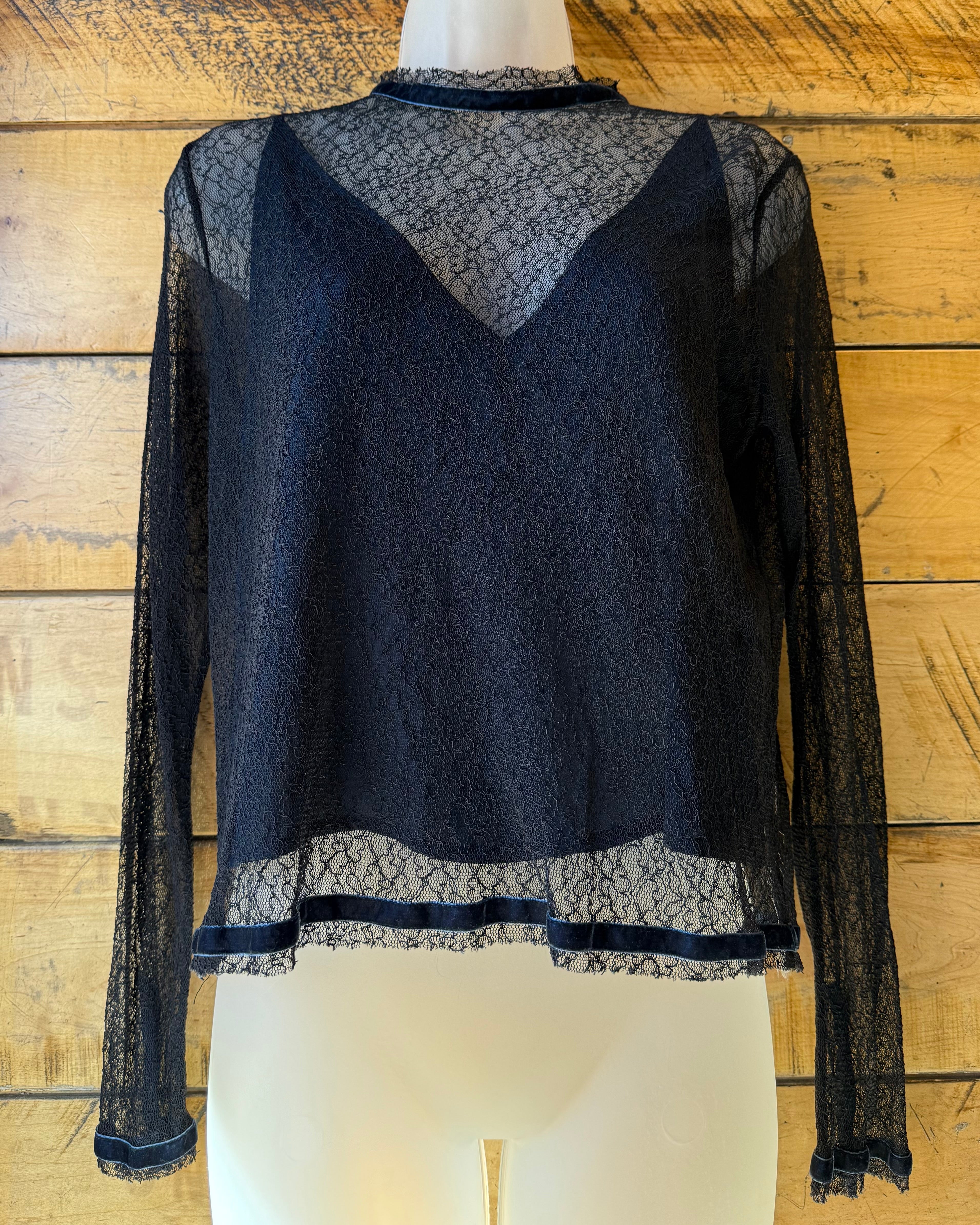 black free people lace layered top w cami, m