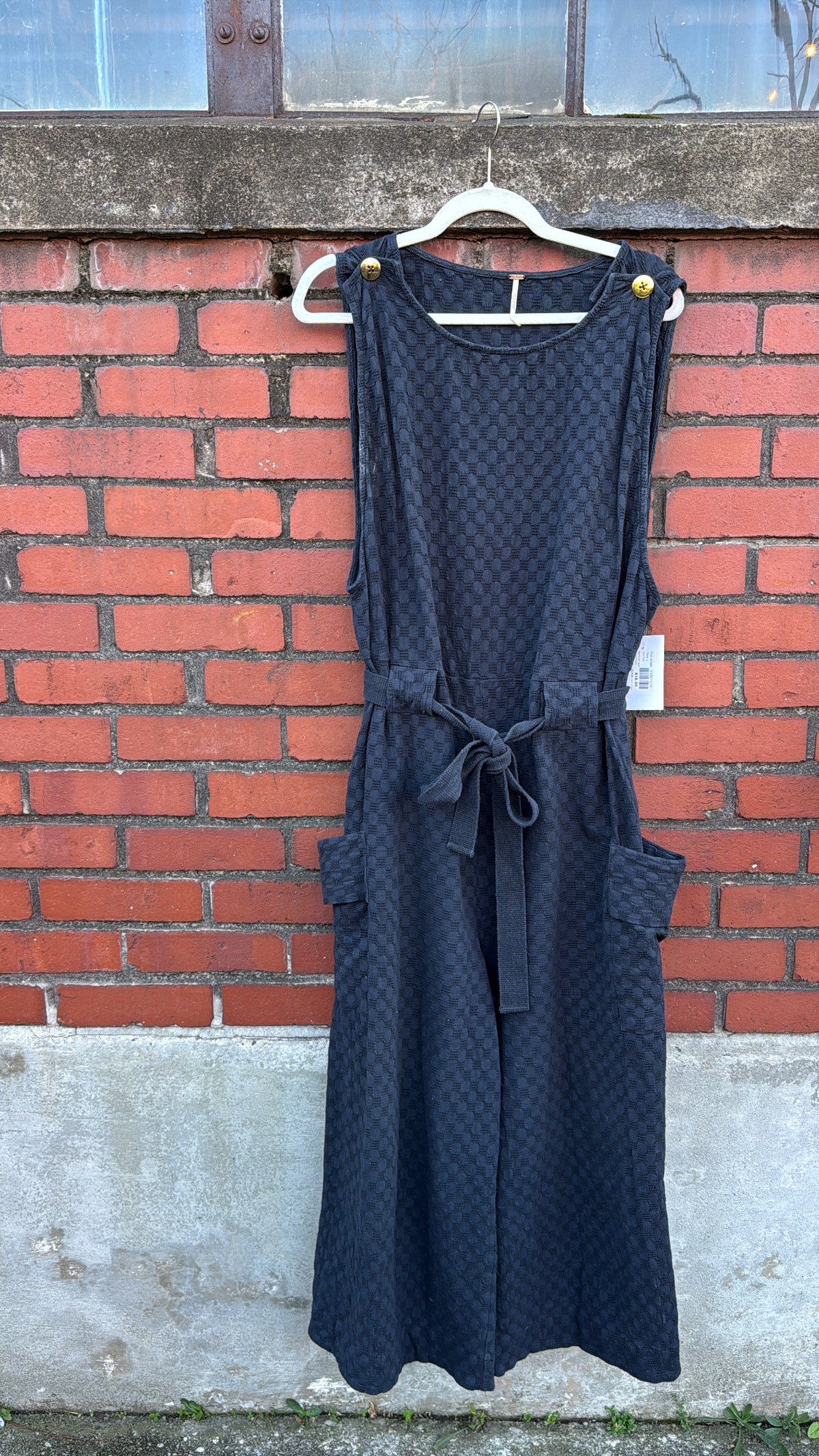 navy blue free people textured tank jumpsuit, L