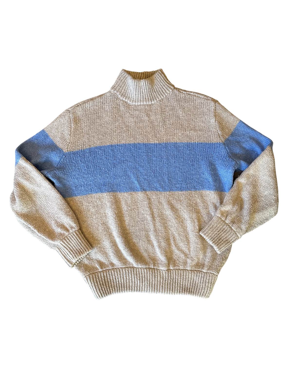 beige blue aerie stripe turtleneck sweater, s