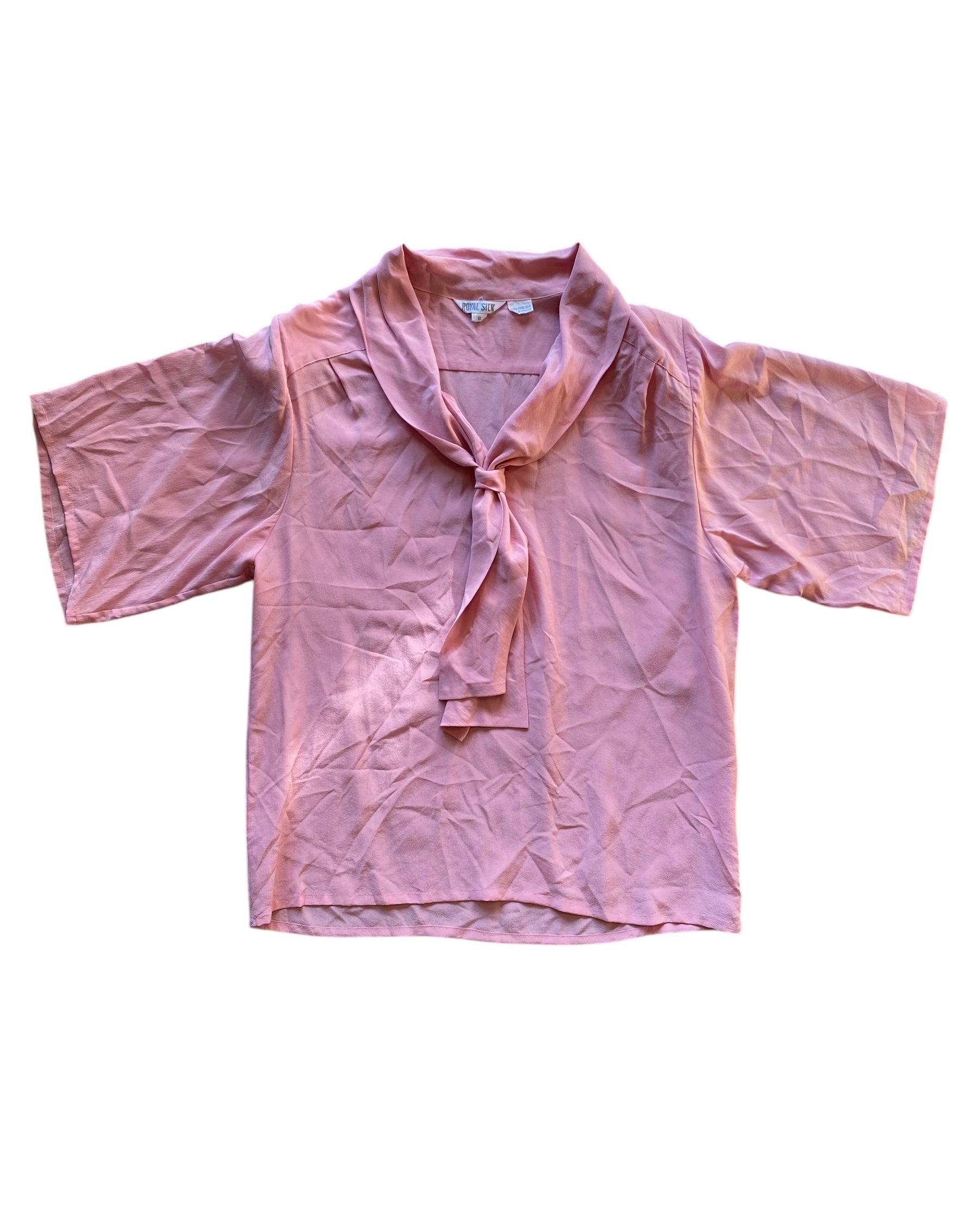 pink royal silk silk pussybow top, 8