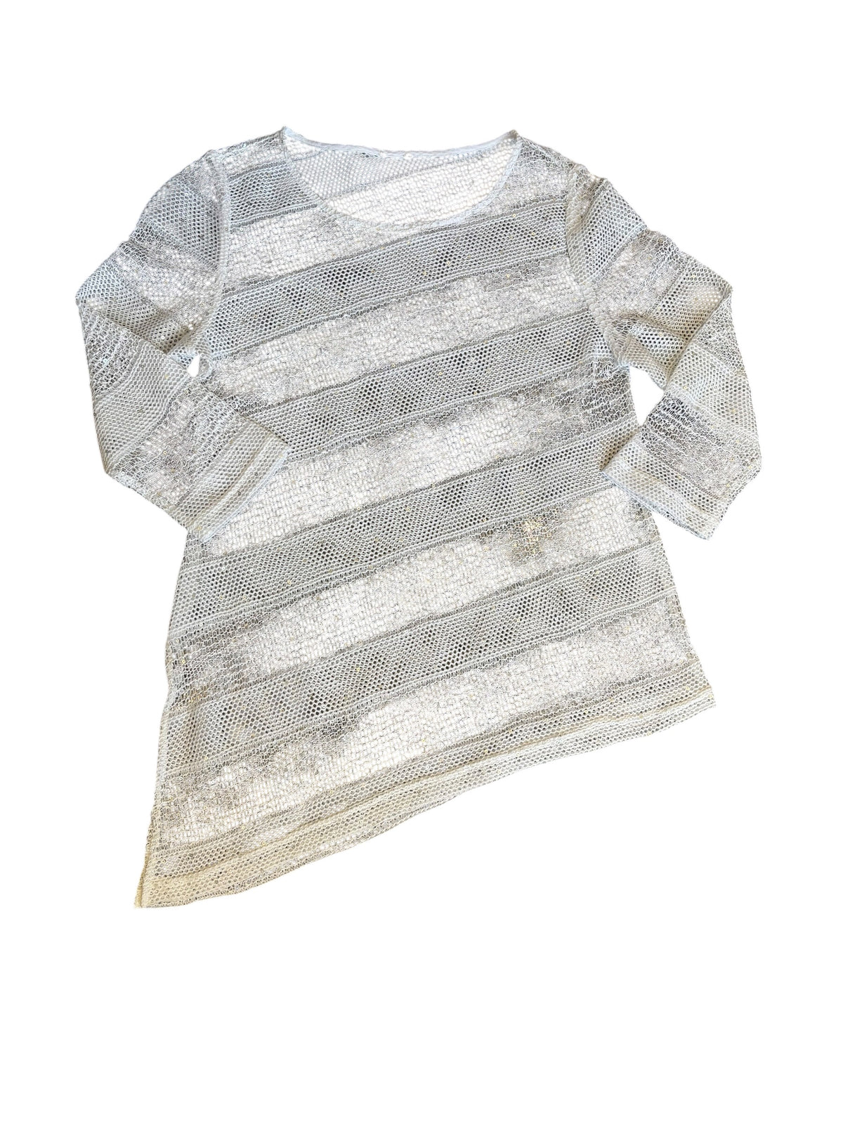 white  knit sequin sheer ls