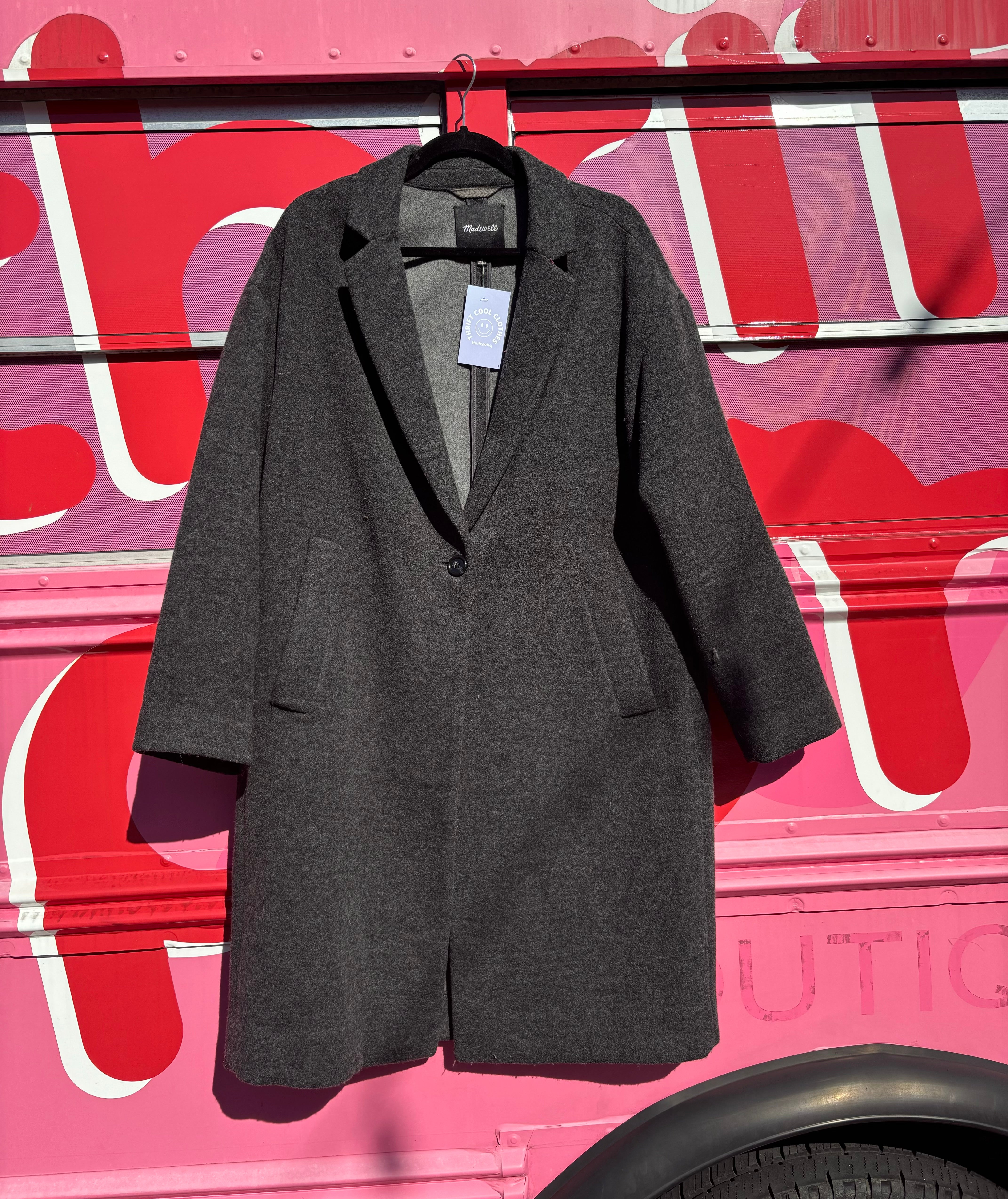 gray madewell long coat, m