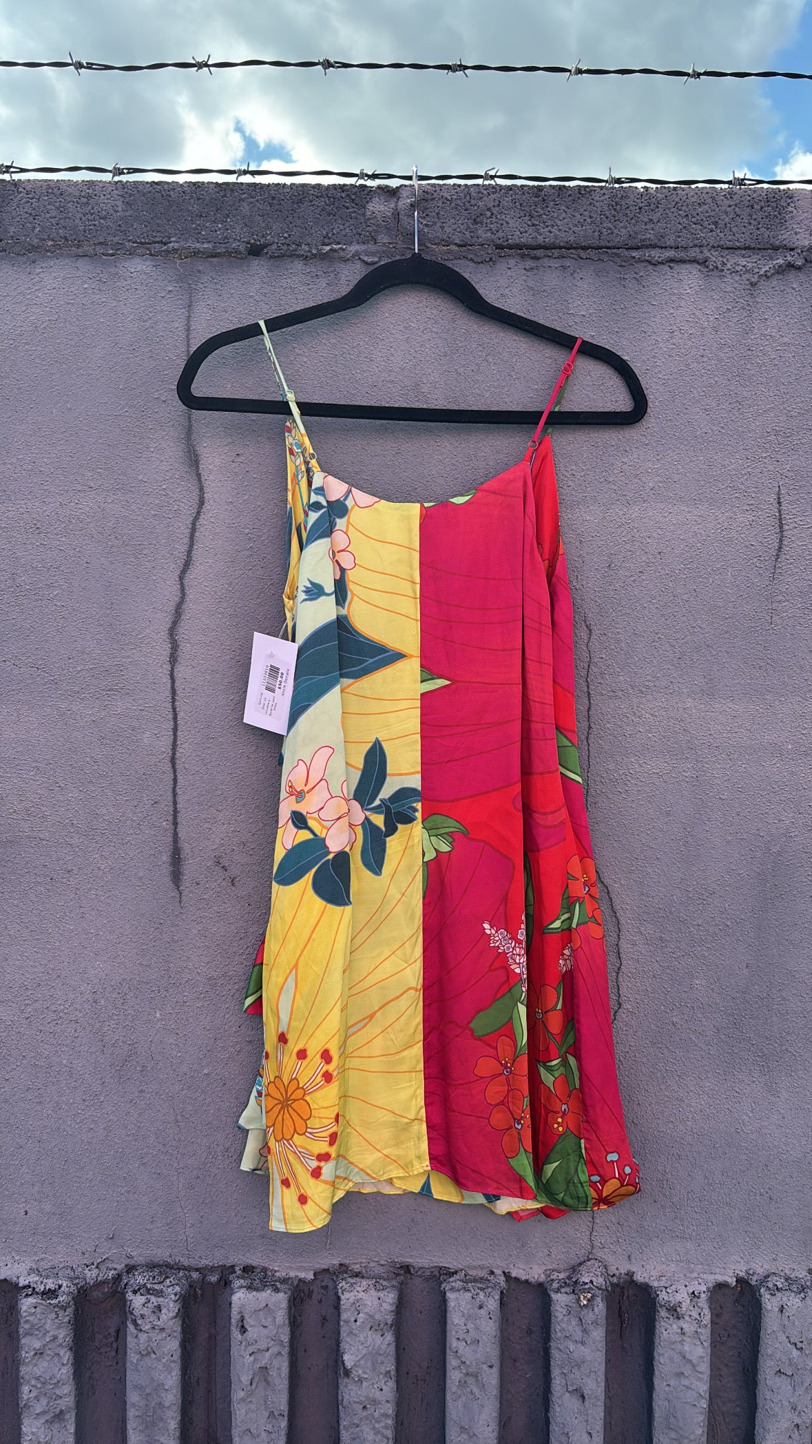 red yellow green farm rio floral tie cami dress, xs