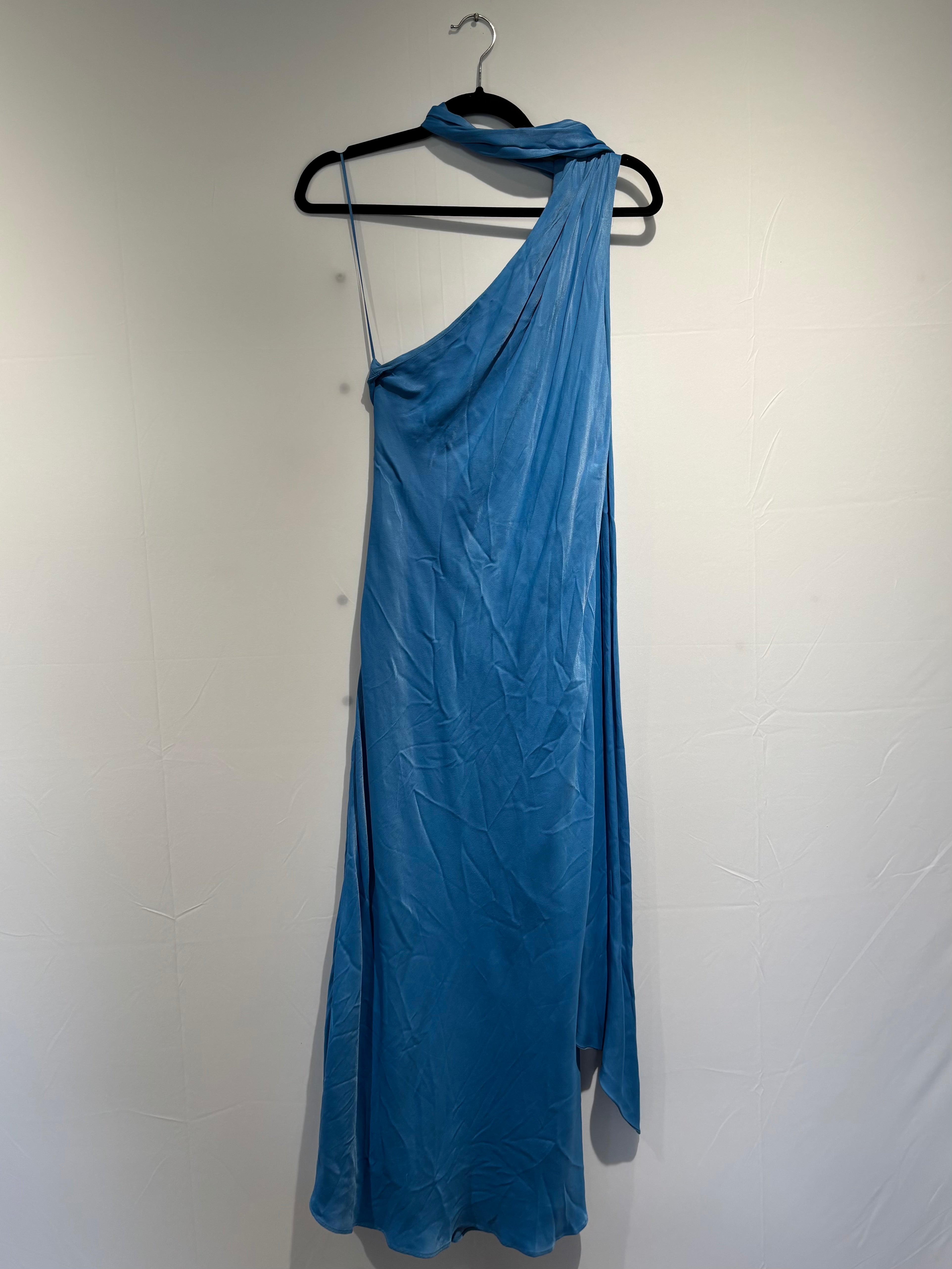 blue BHLDN silky dress w/ tie, M