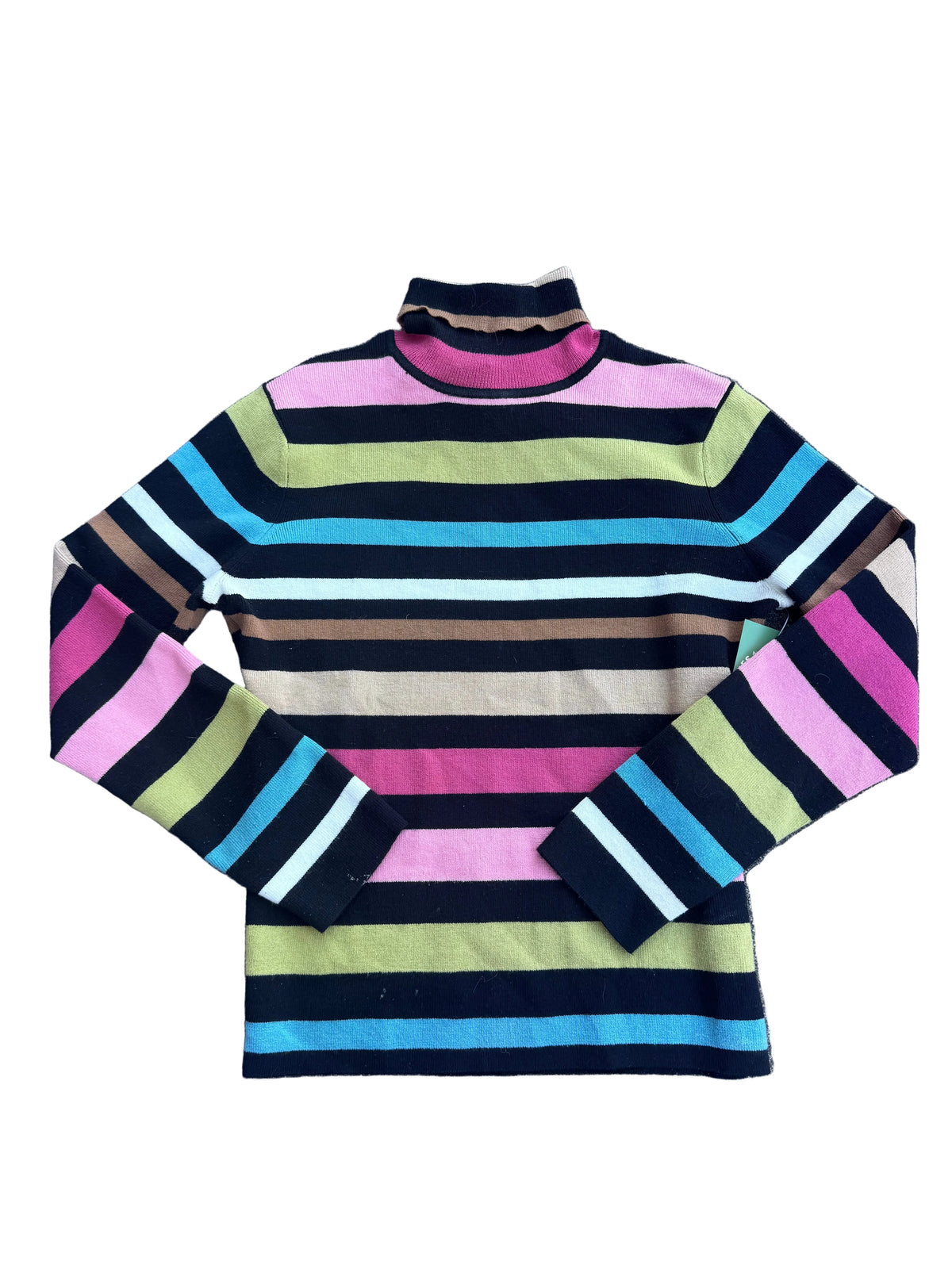 Pink green black Emma james Striped turtle neck ls, L