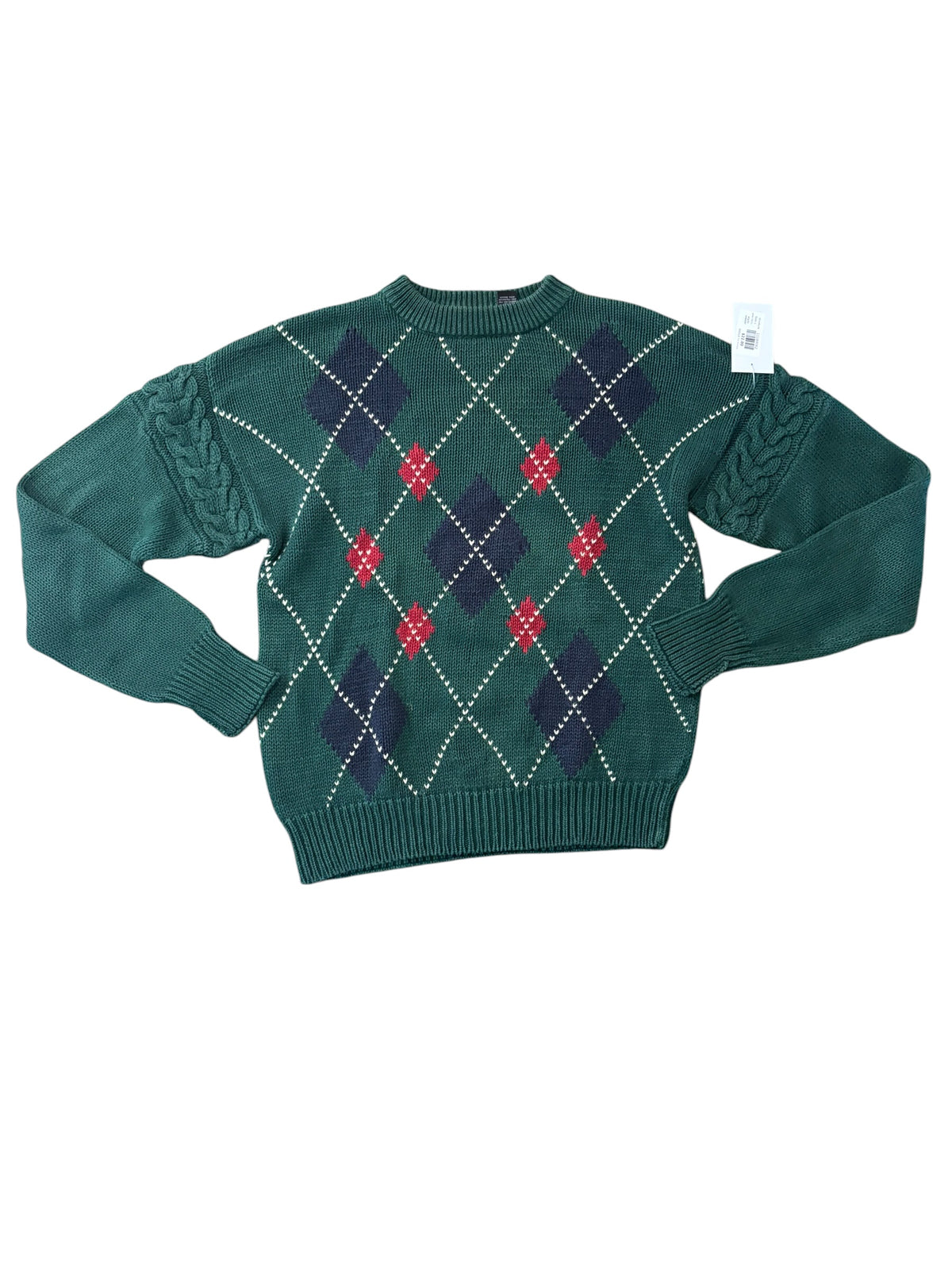 green red blue structure argyle sweater, L