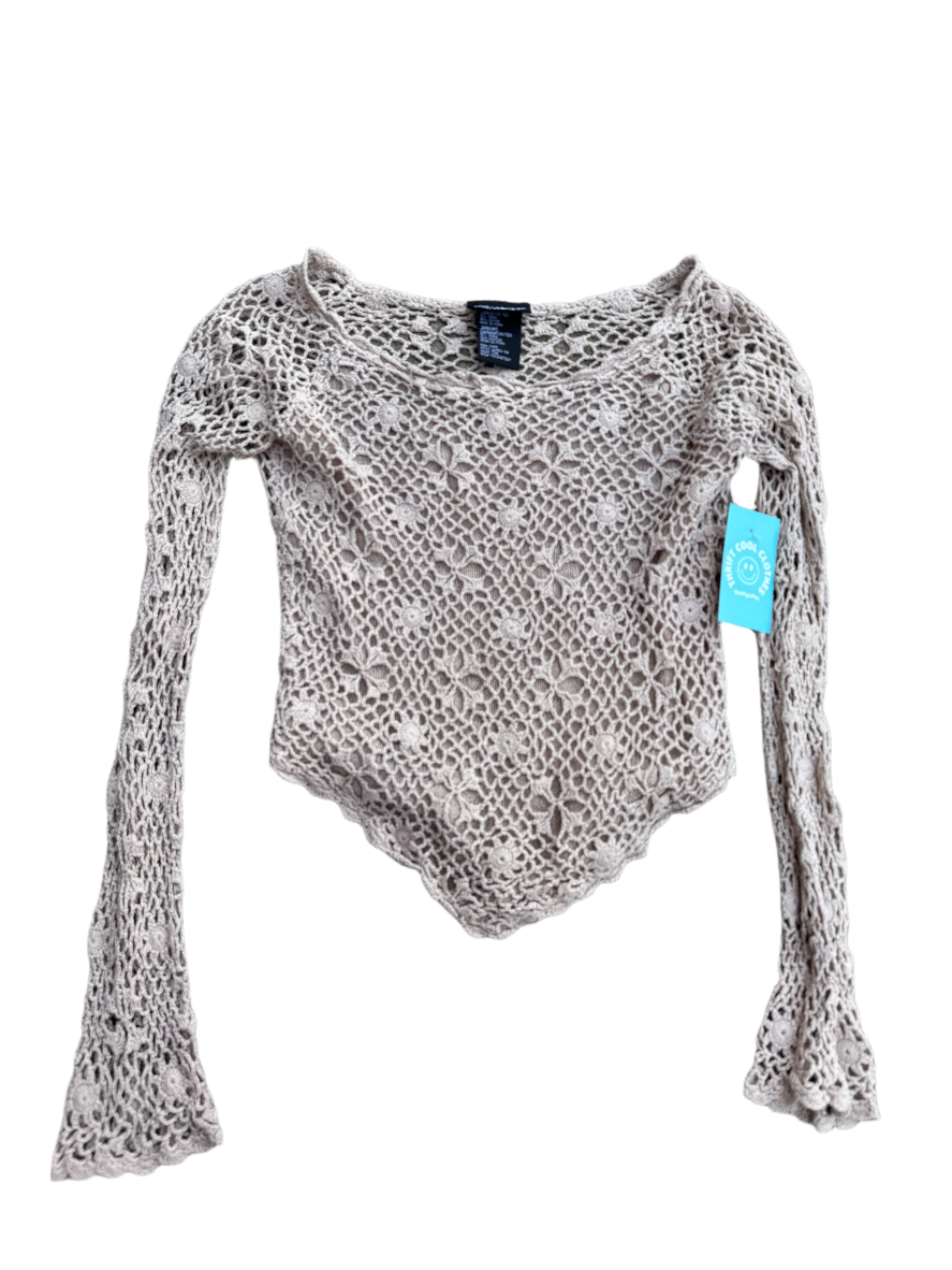 Tan No boundaries Crochet Ls top, Jrs 11/13
