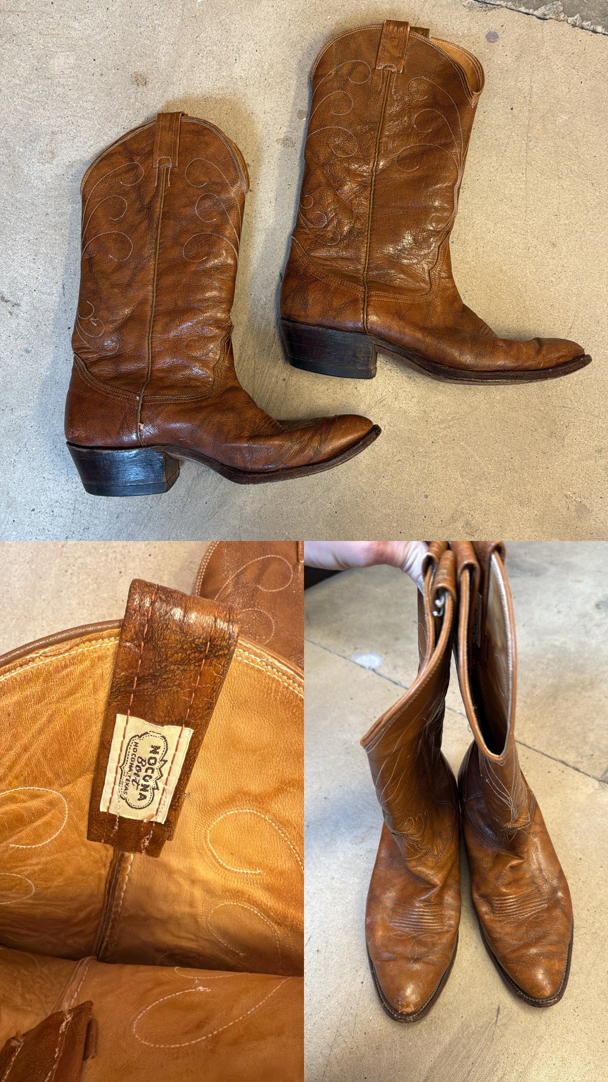 brown nocona cowboy boots, 9 1/2 men’s / 11 women’s