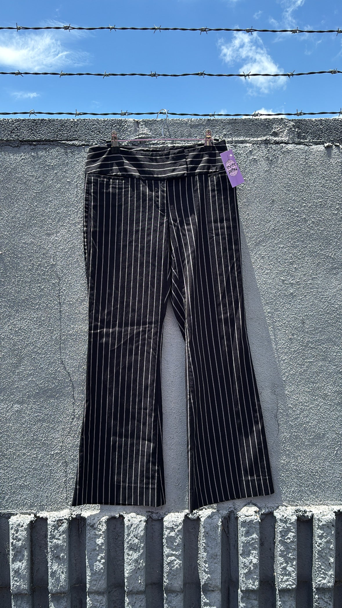 black gray express striped flare trousers, 0