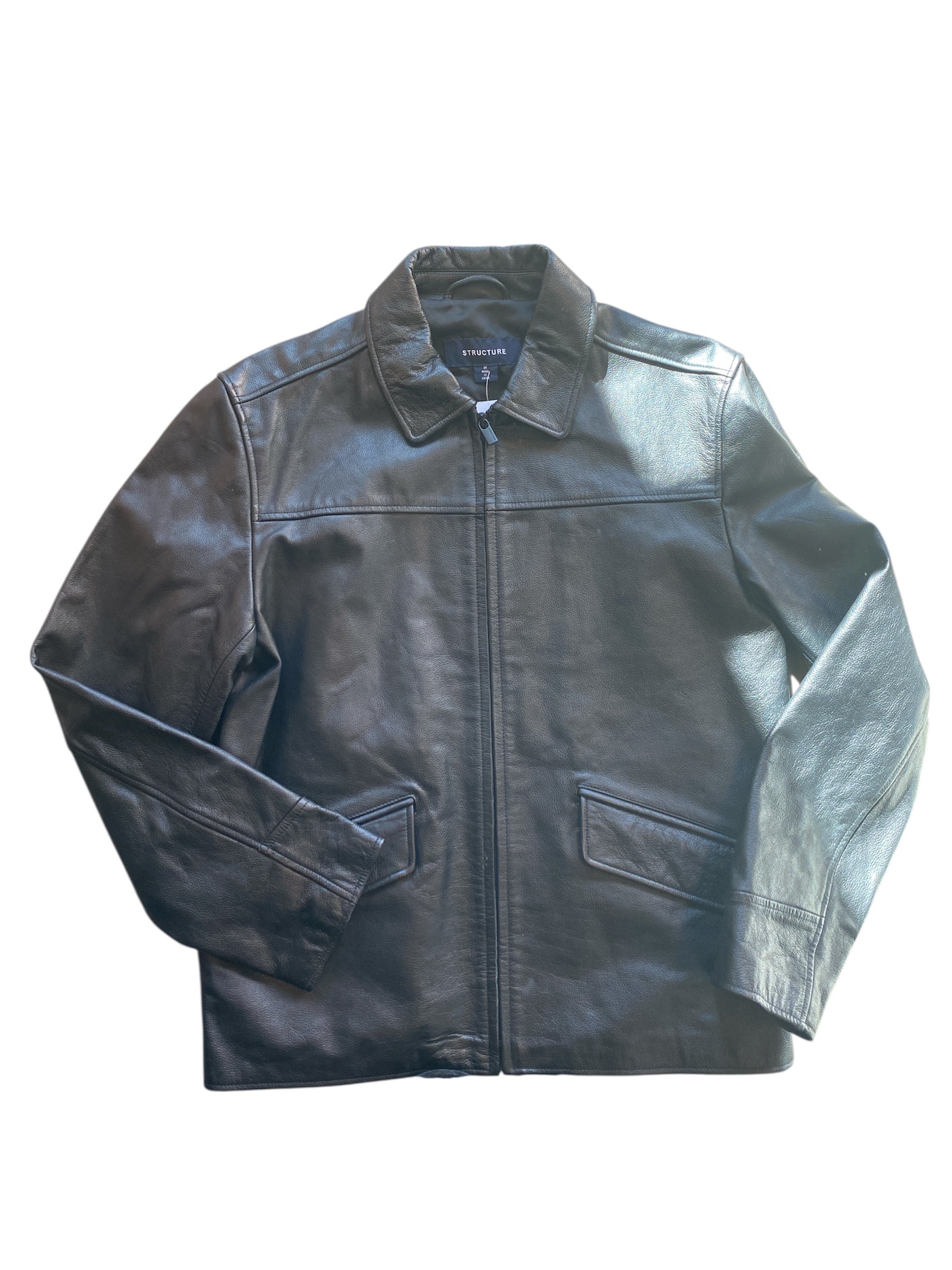black structure leather zip up, m