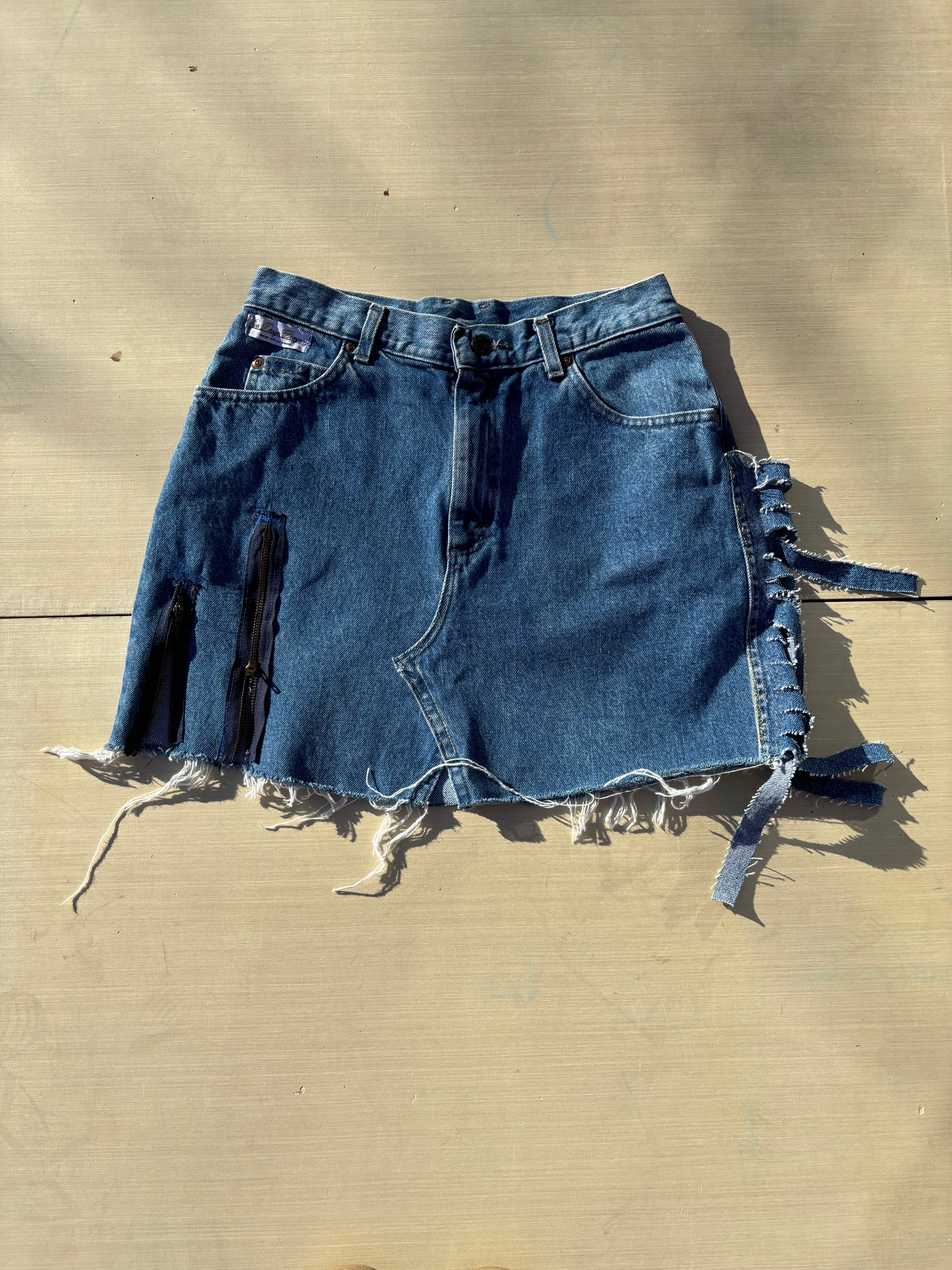 blue joci design company upcycled custom mini skirt