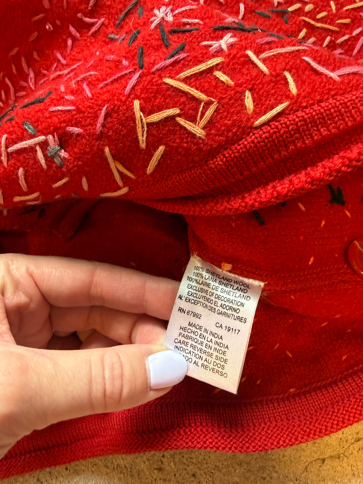 red sigrid olsen wool cardigan w embroider details, m