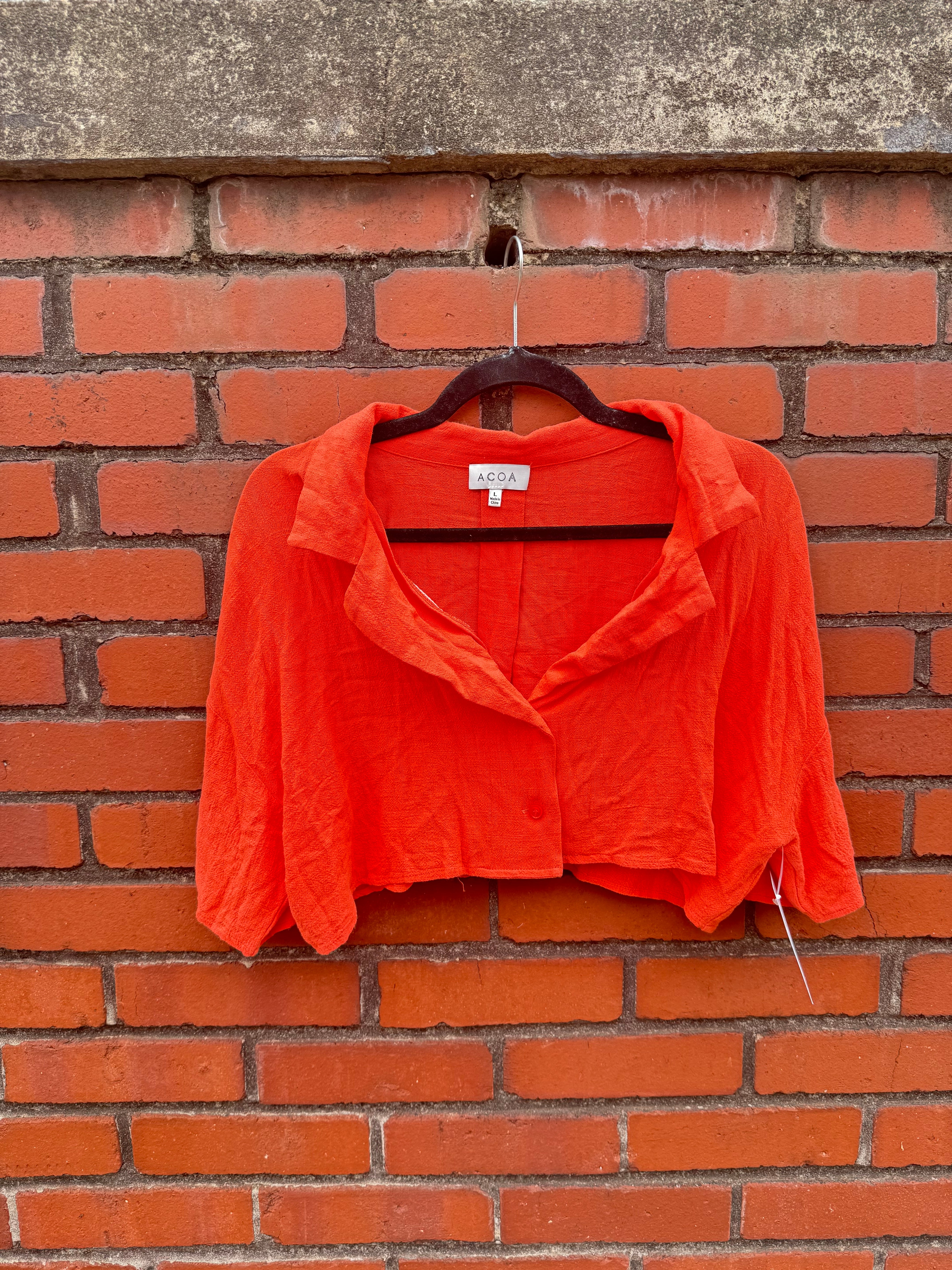 Orange Acoa Cropped button up ss, L