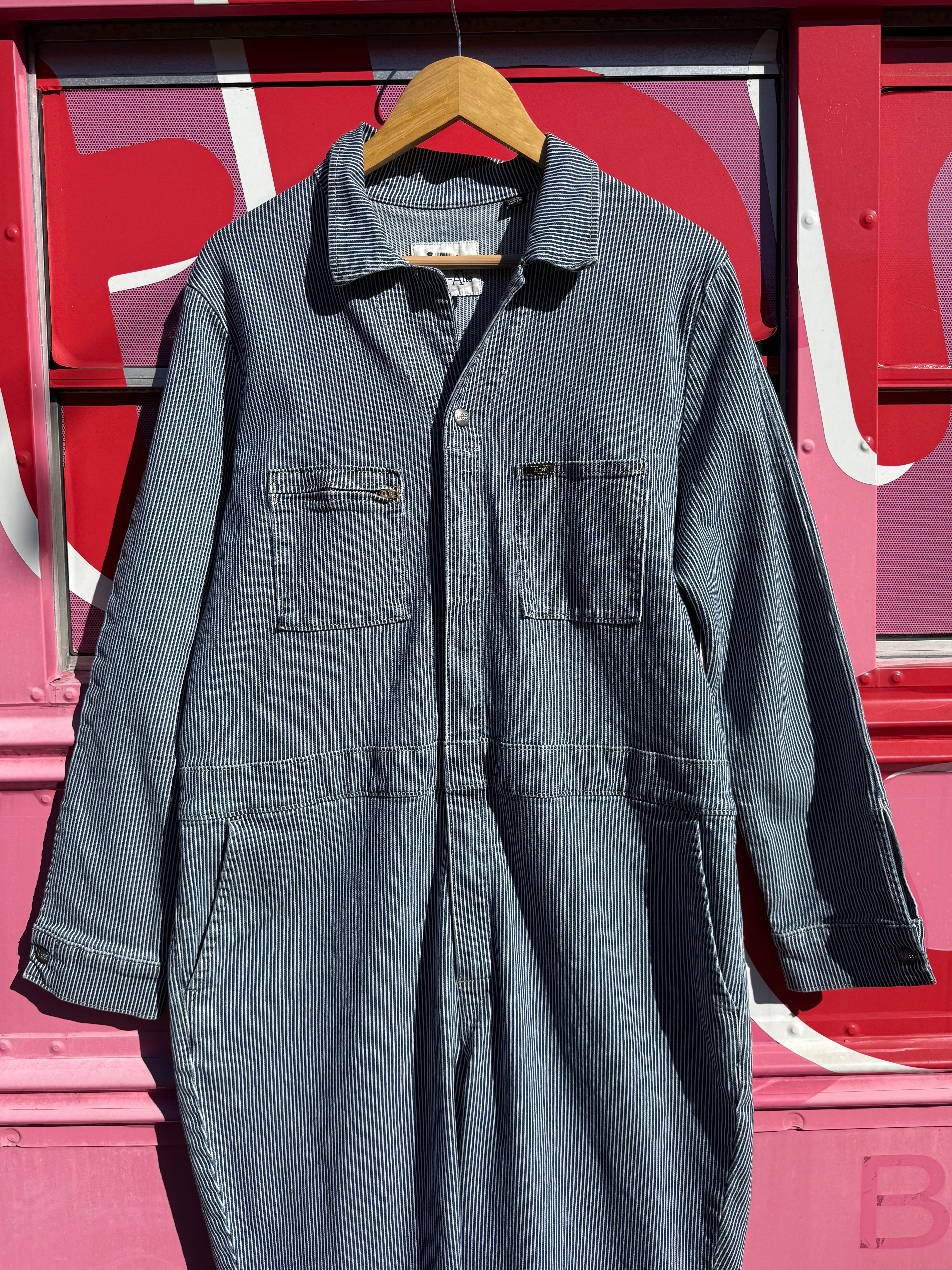 blue white lee pinstripe ls coveralls, xl