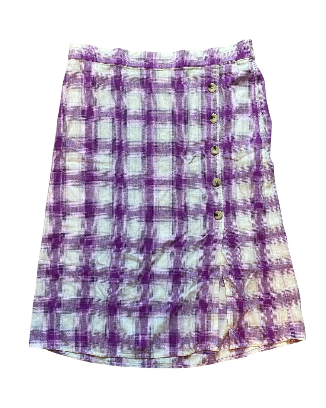 Purple white Loft Plaid button skirt, L