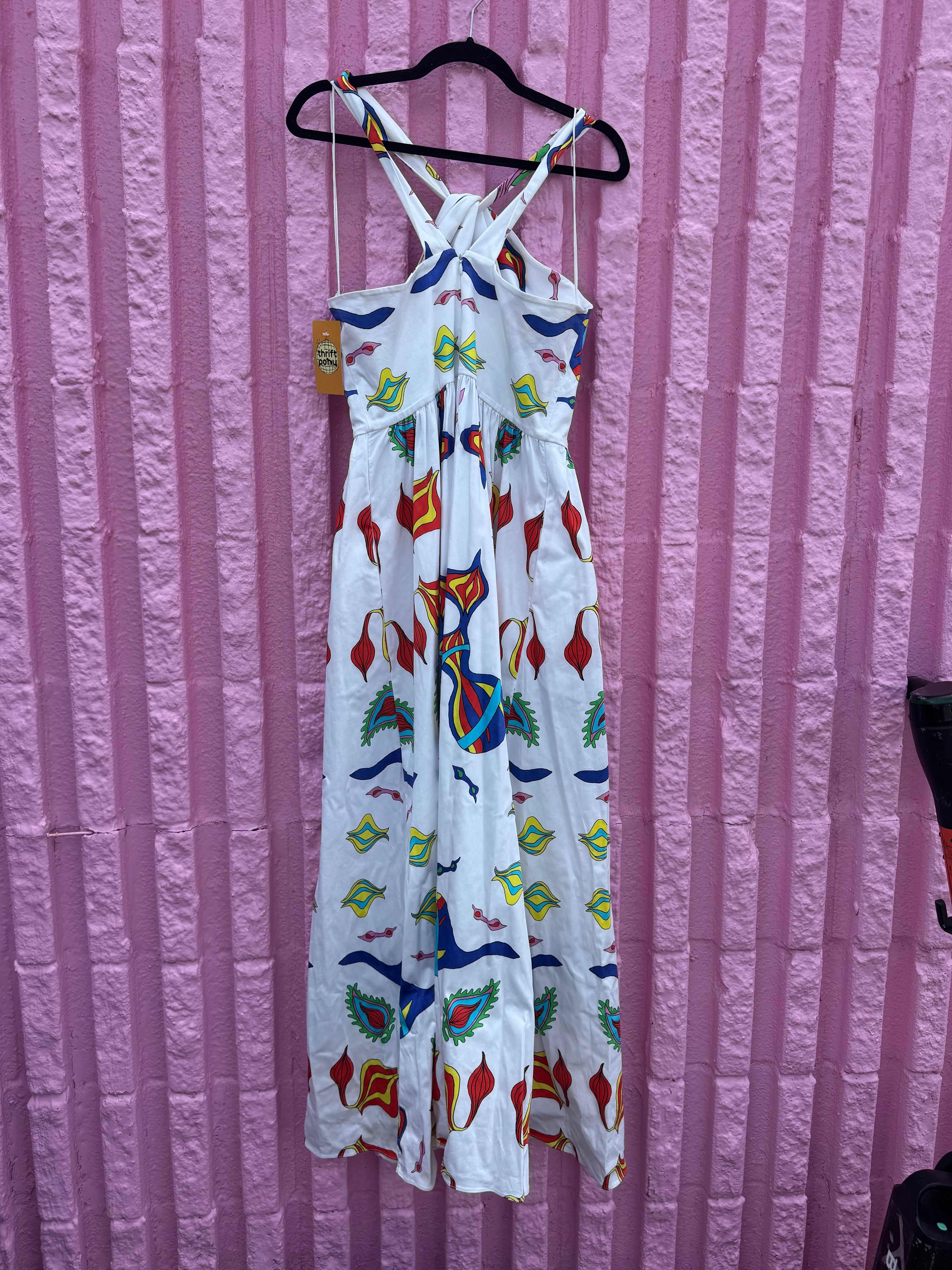 white blue pink yellow novis abstract tank maxi, size 8