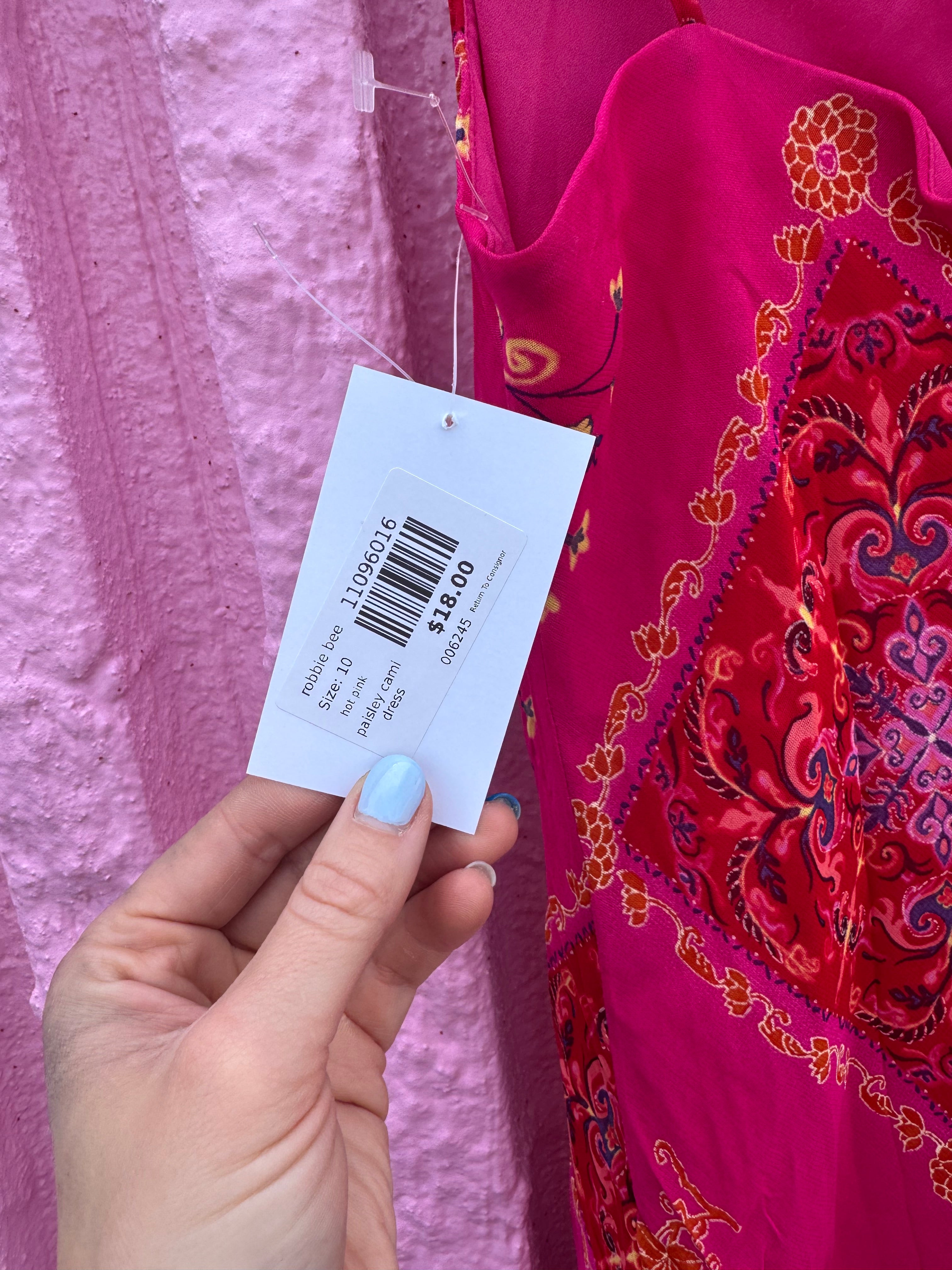 hot pink robbie bee vtg paisley cami dress, 10