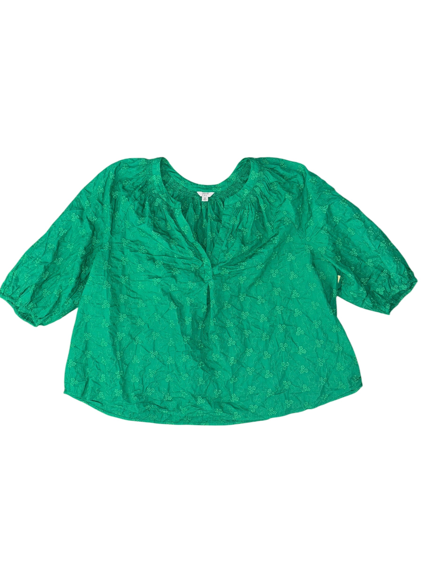 green crown & ivy puff sleeve vneck blouse, 4x