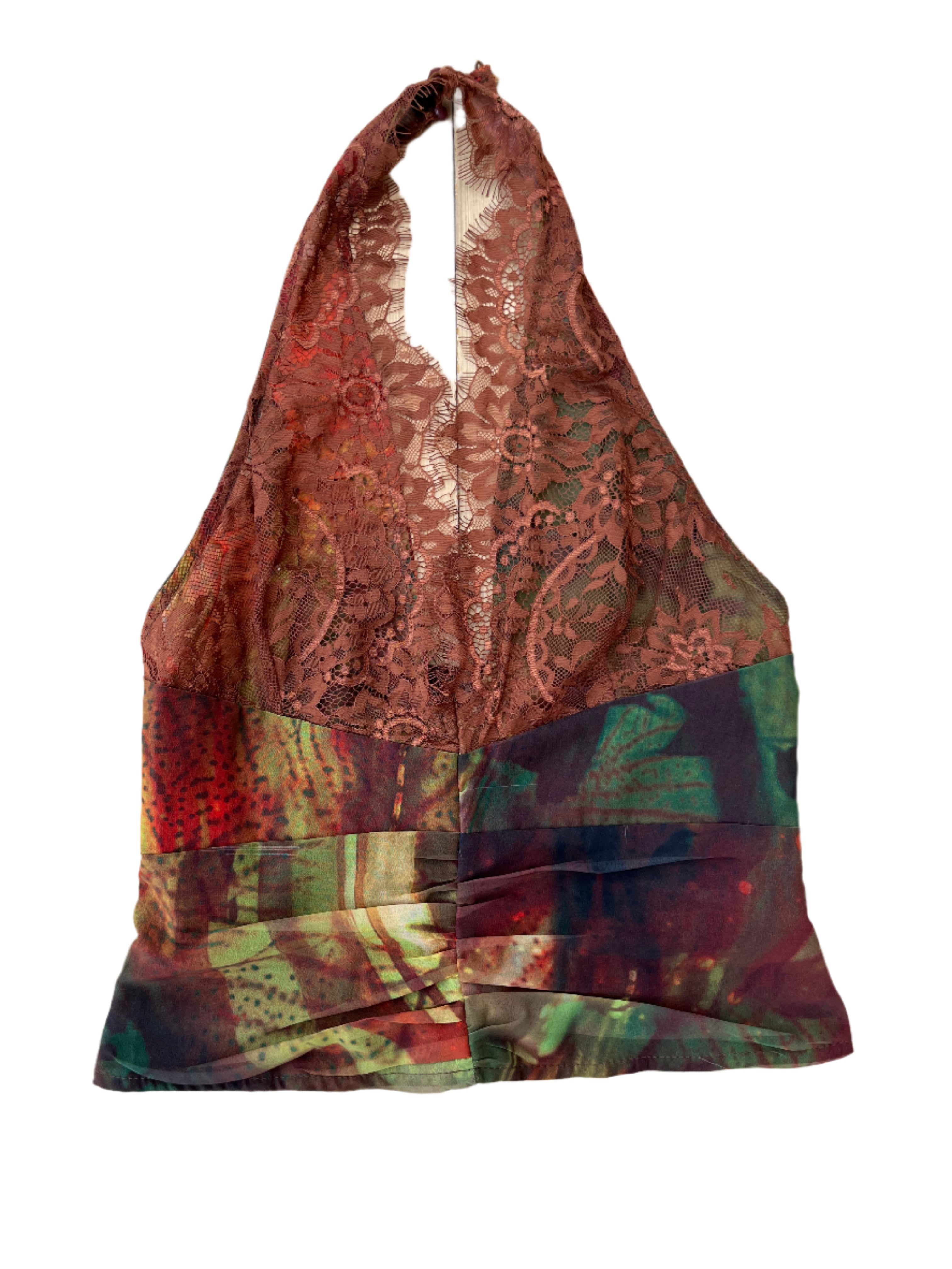 Brown green Prettylittlethinf Mesh halter top, 0