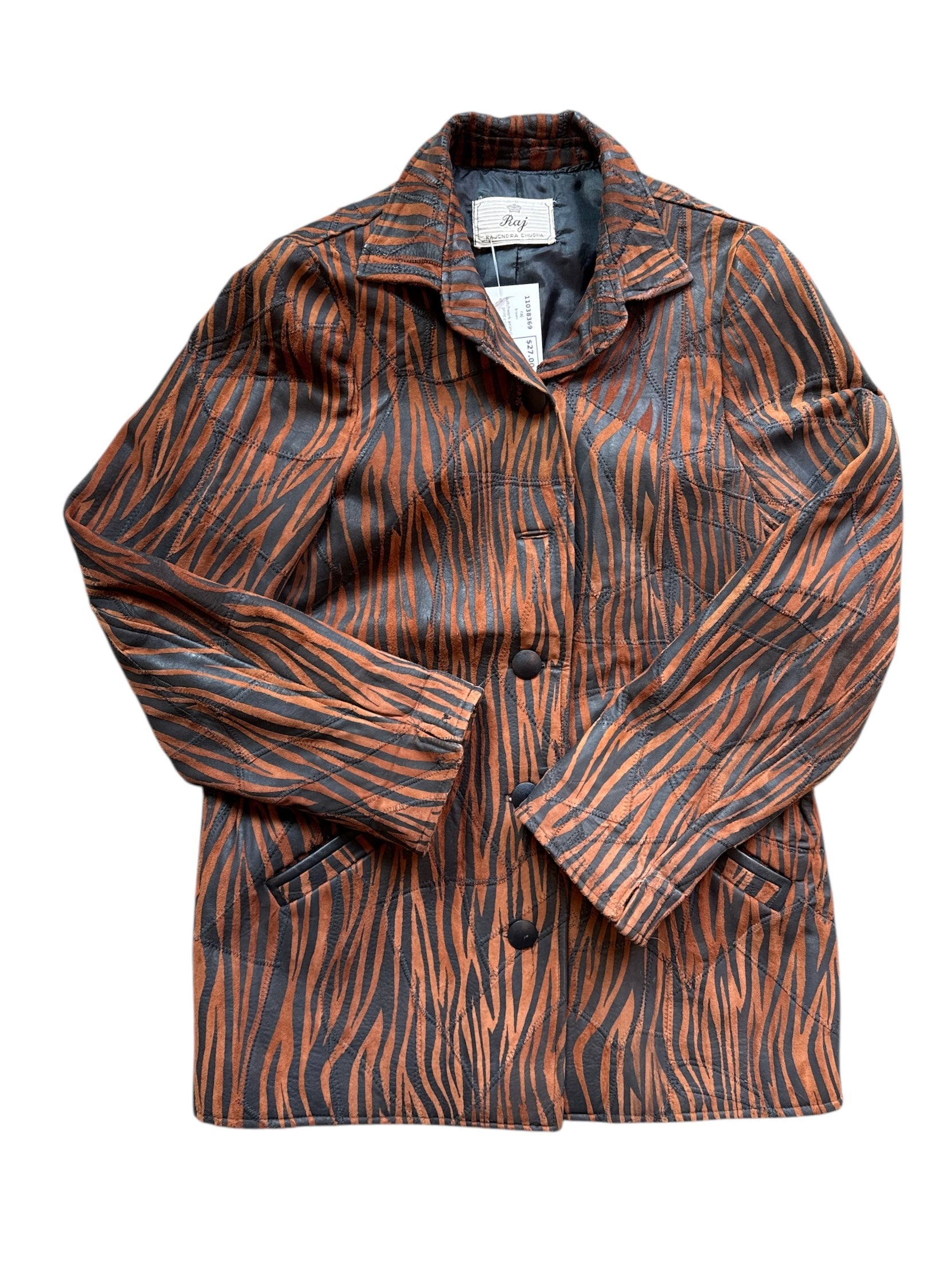 brown raj patchwork animal print coat