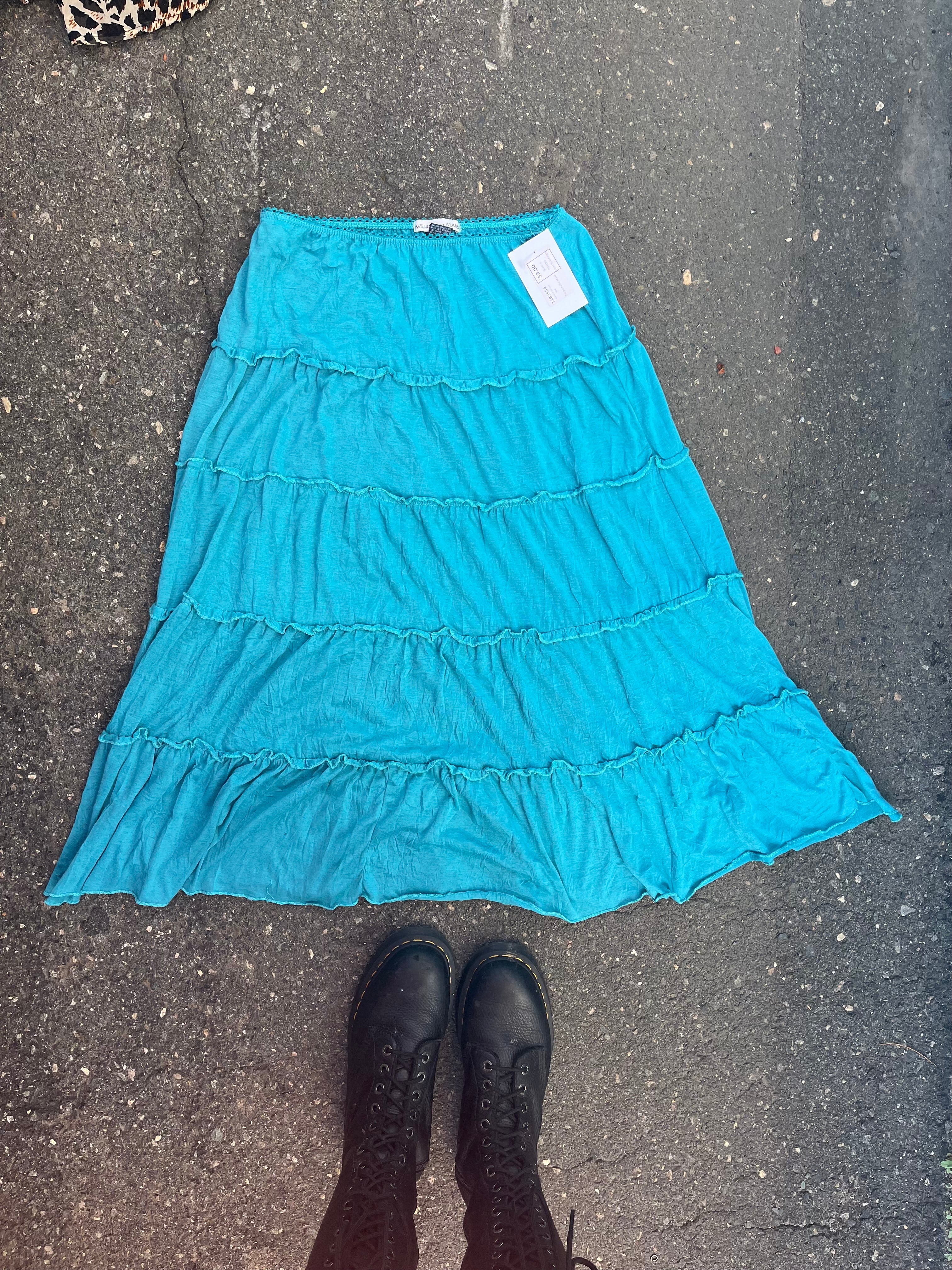 Teal Avenue of the stars Tiered ruffle maxi, L