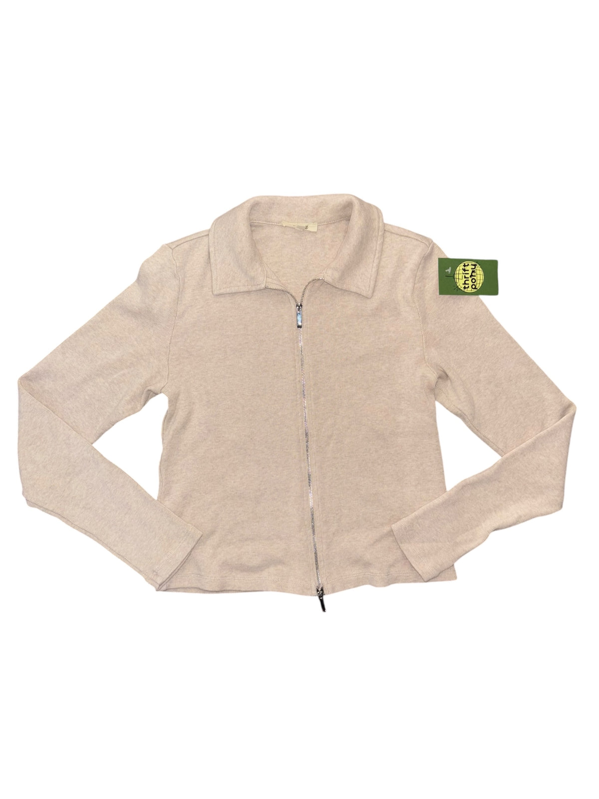 beige madewell collared zip up sweater, m