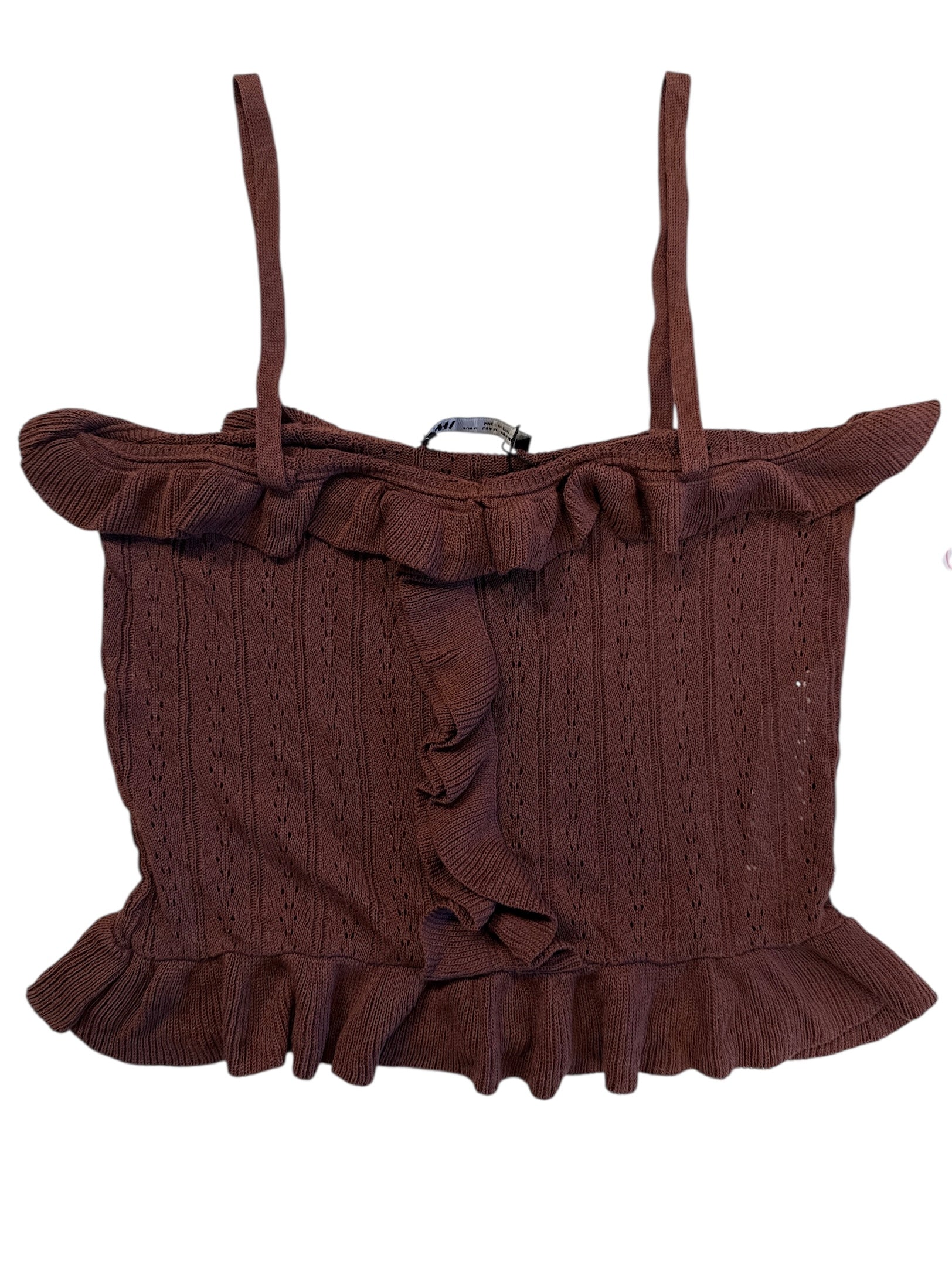 brown zara knit ruffle tank top, M