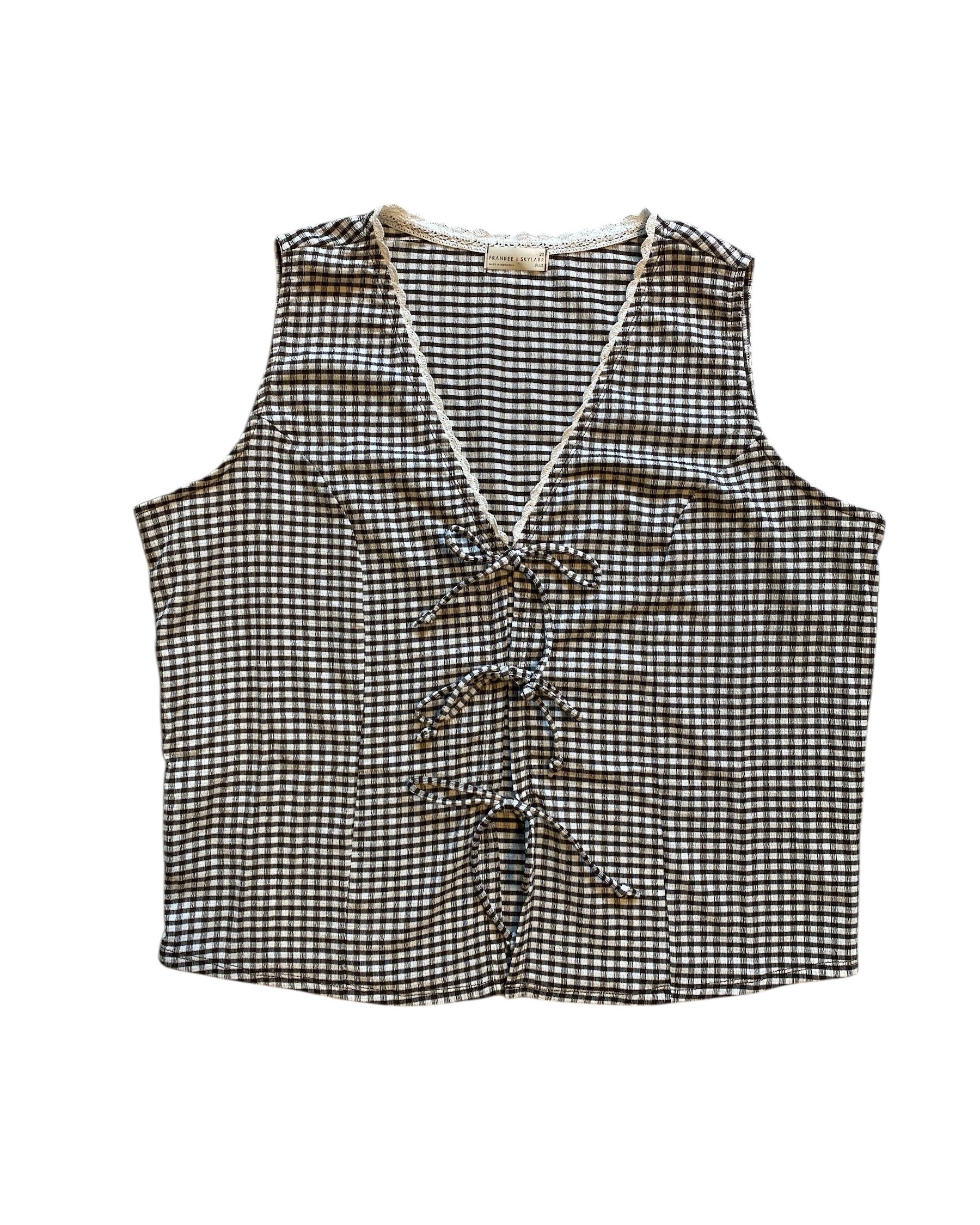 brown white frankee  skylar gingham tie tank, 2x