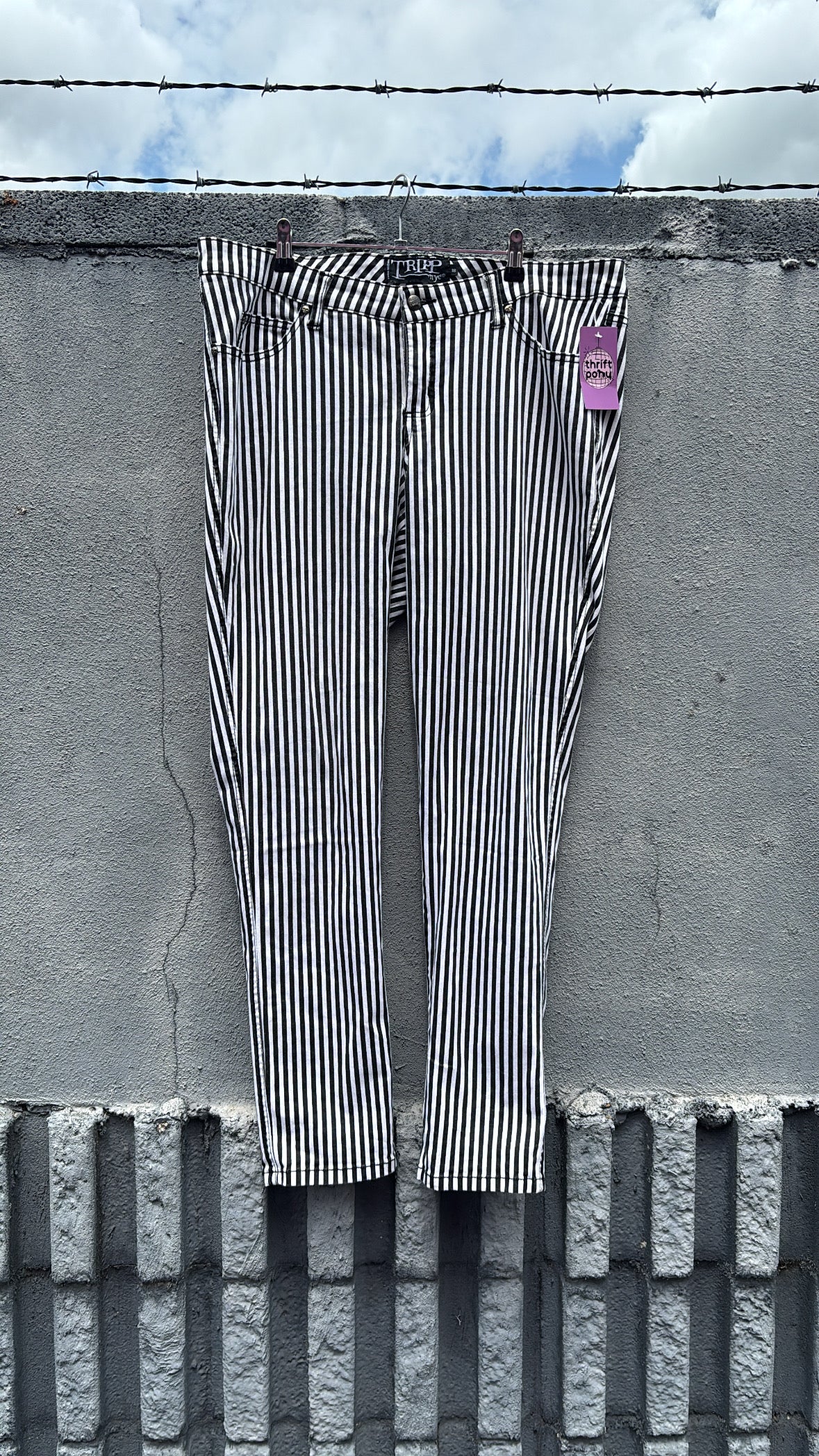 black white tripp nyc striped vtg jeans, 18