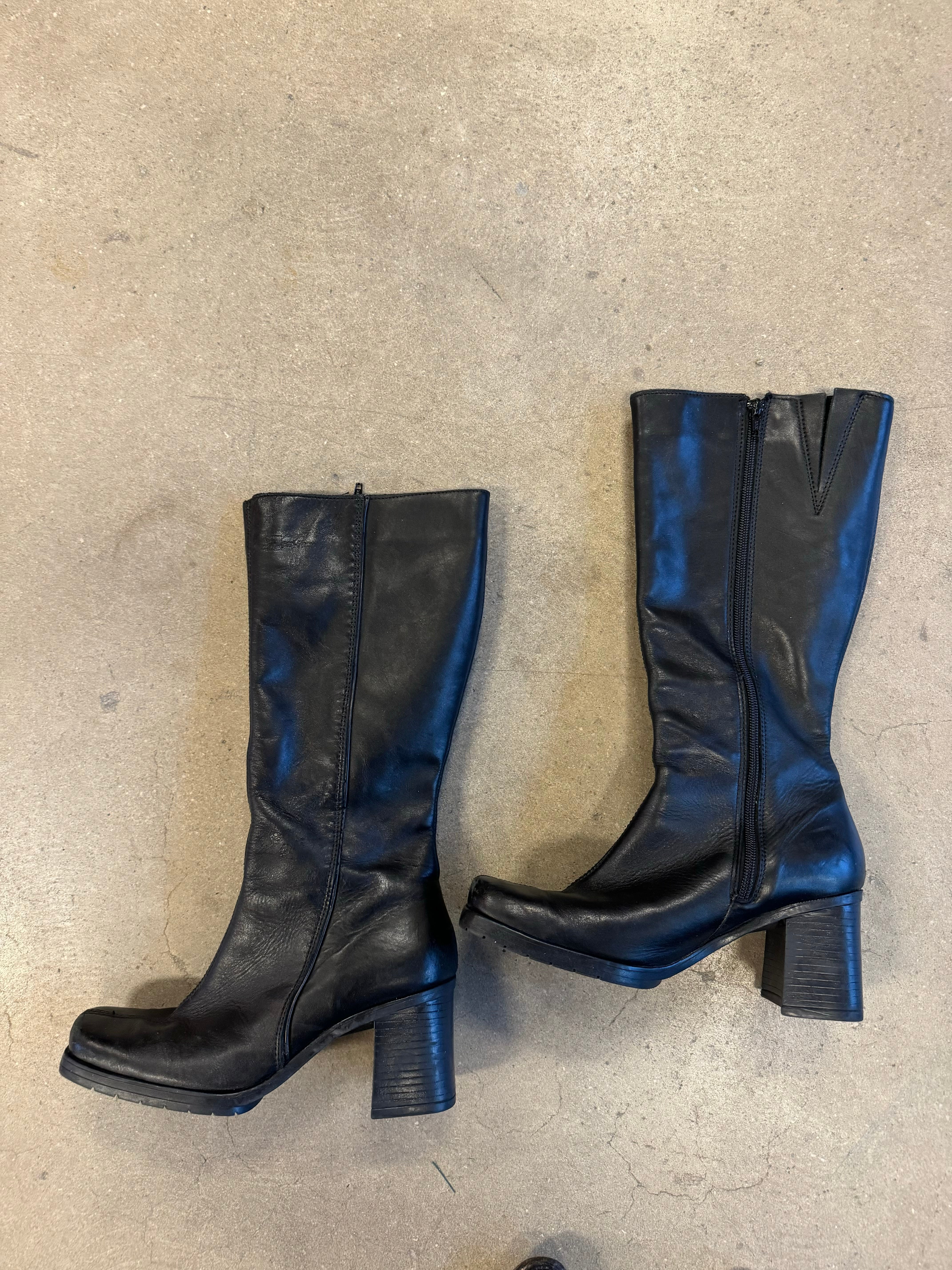 Black Henri pierre Leather tall boots, 8.5 (fits like 7.5!)