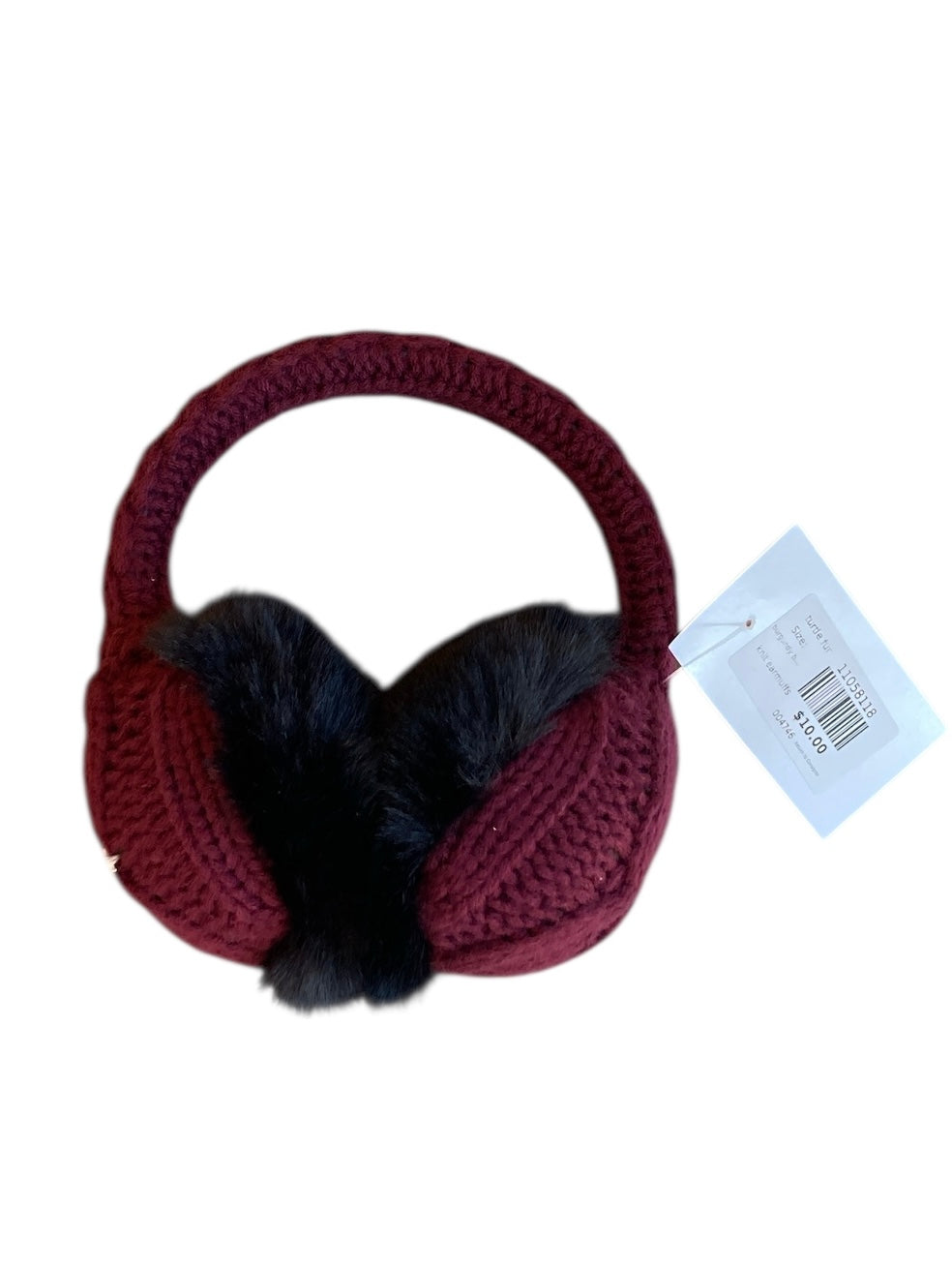 burgundy black turtle fur knit earmuffs