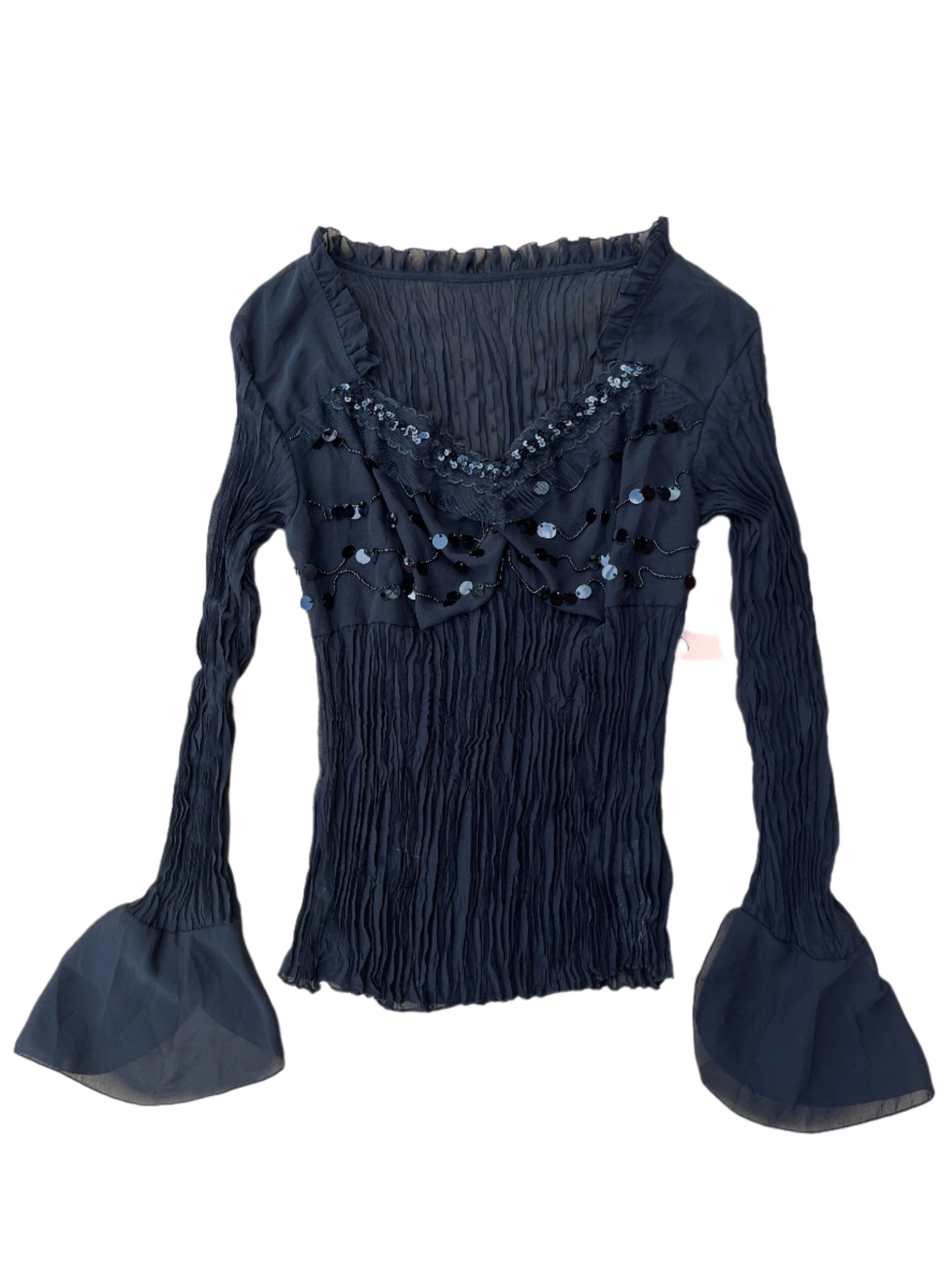 black  pleated mesh top sequin boobs, xl