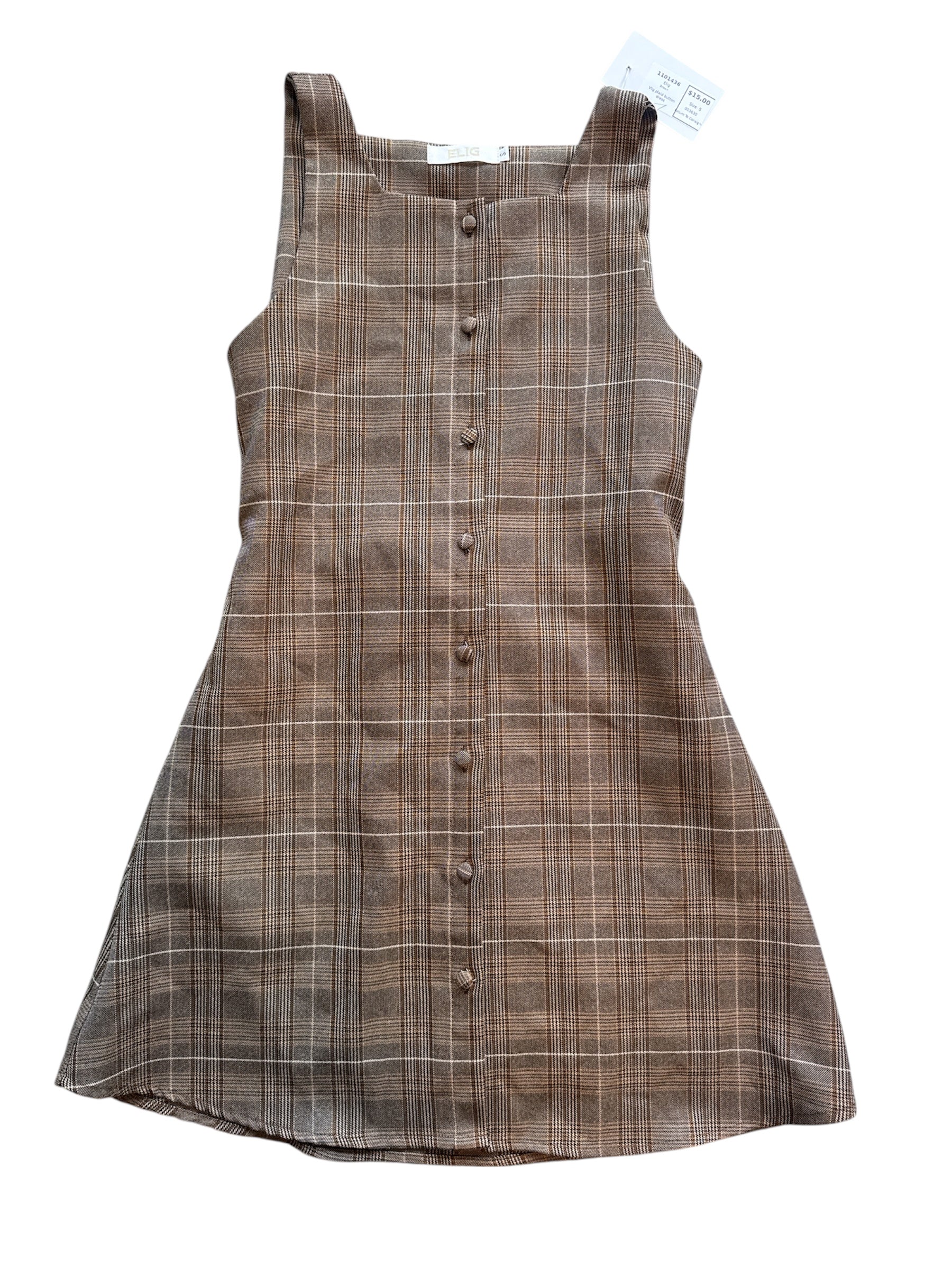 Brown Elig Vtg plaid button dress, S