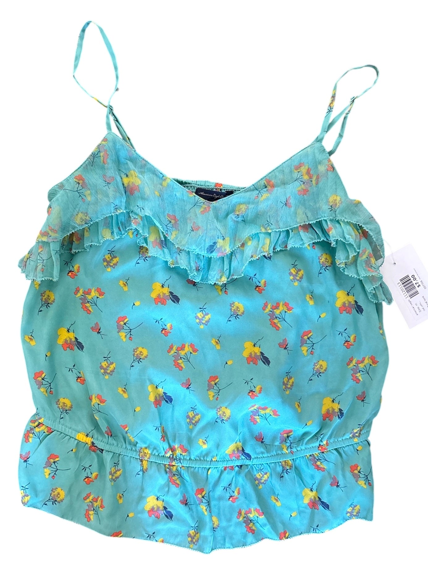 teal yellow american eagle floral tank, m
