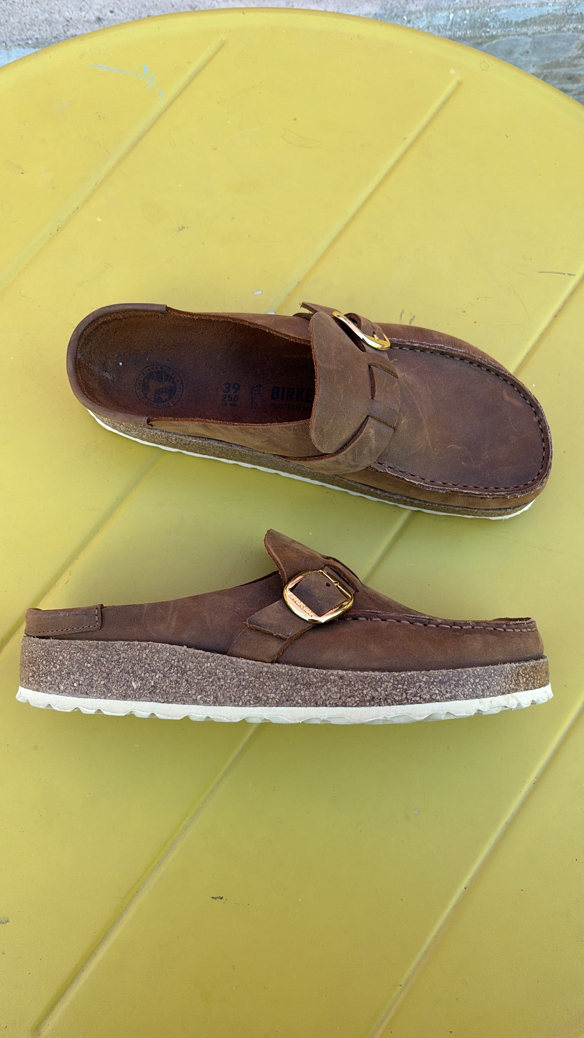 brown birkenstock buckley leather clog, 39
