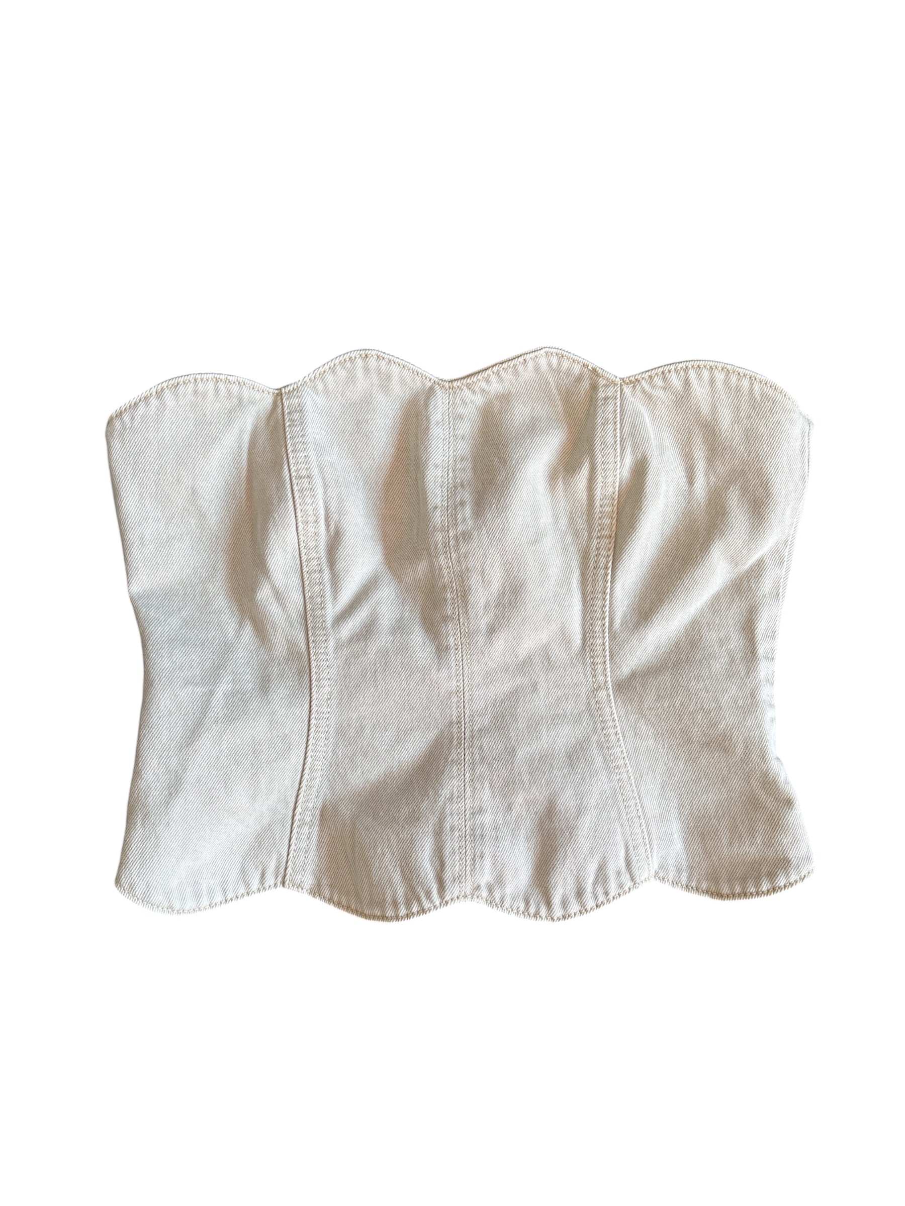 Tan Meshki Oakley Strapless Denim Scallop Top, S