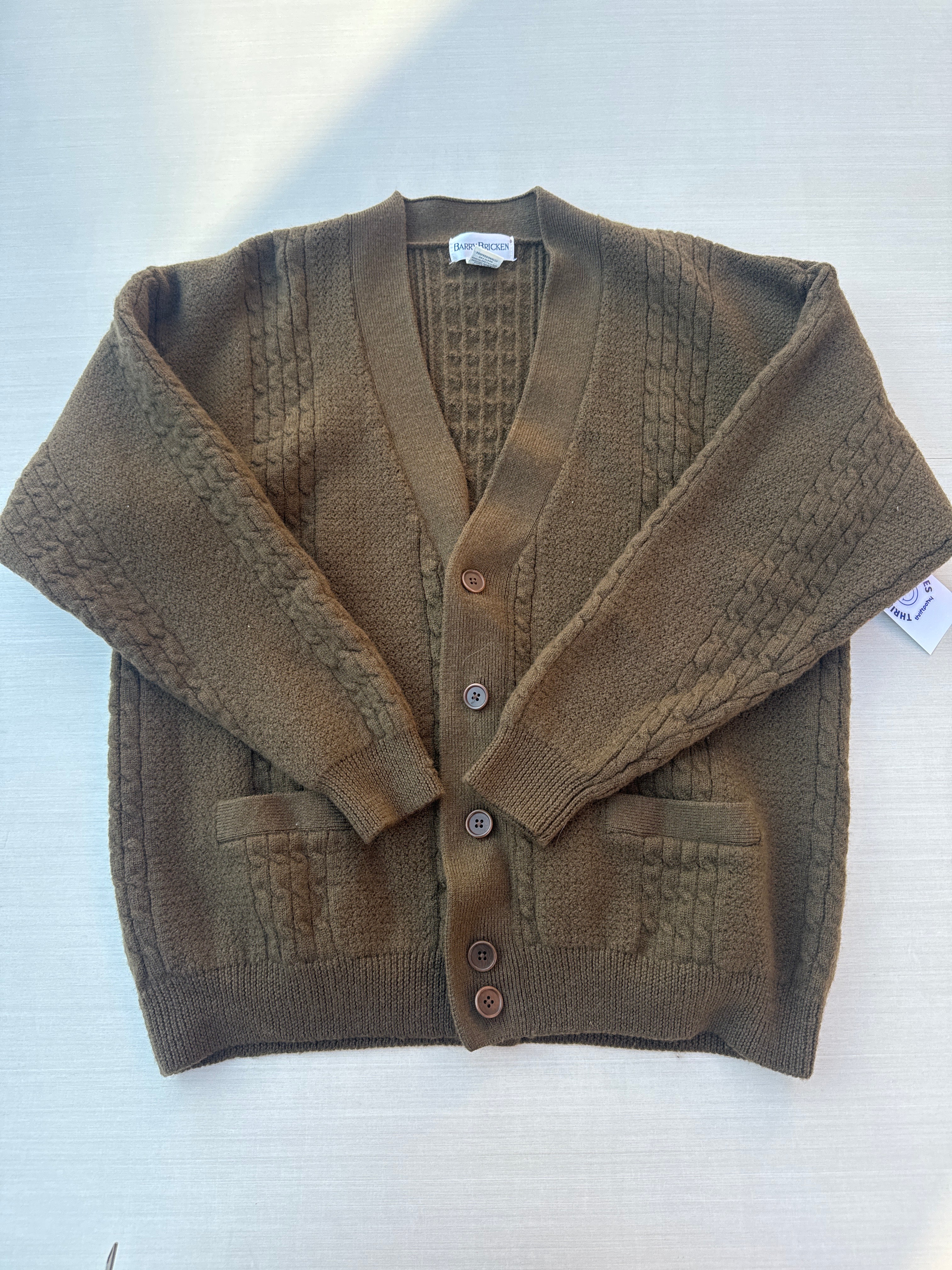 brown barry bricken merino wool cardigan, xl