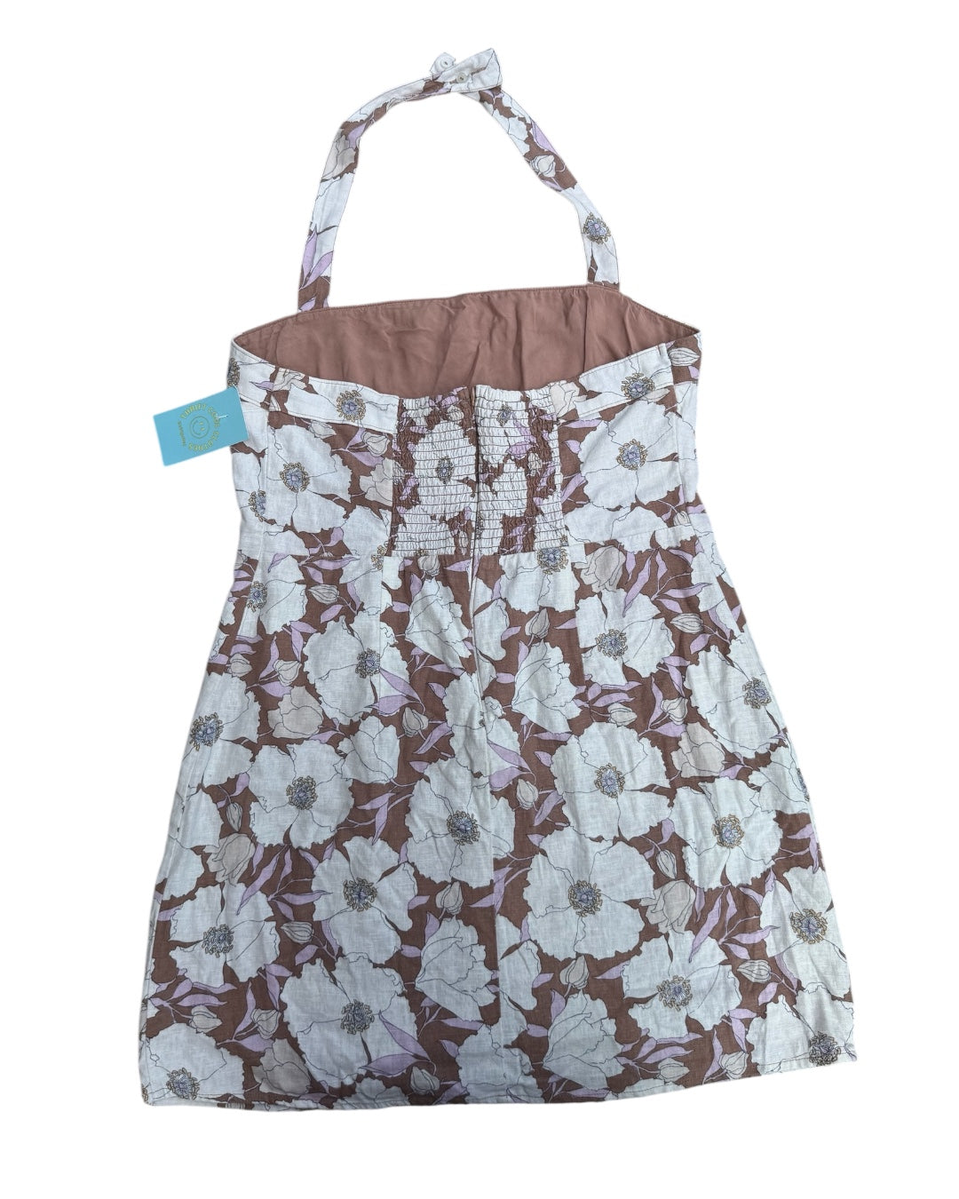 brown cream abercrombie floral linen mini halter dress, L