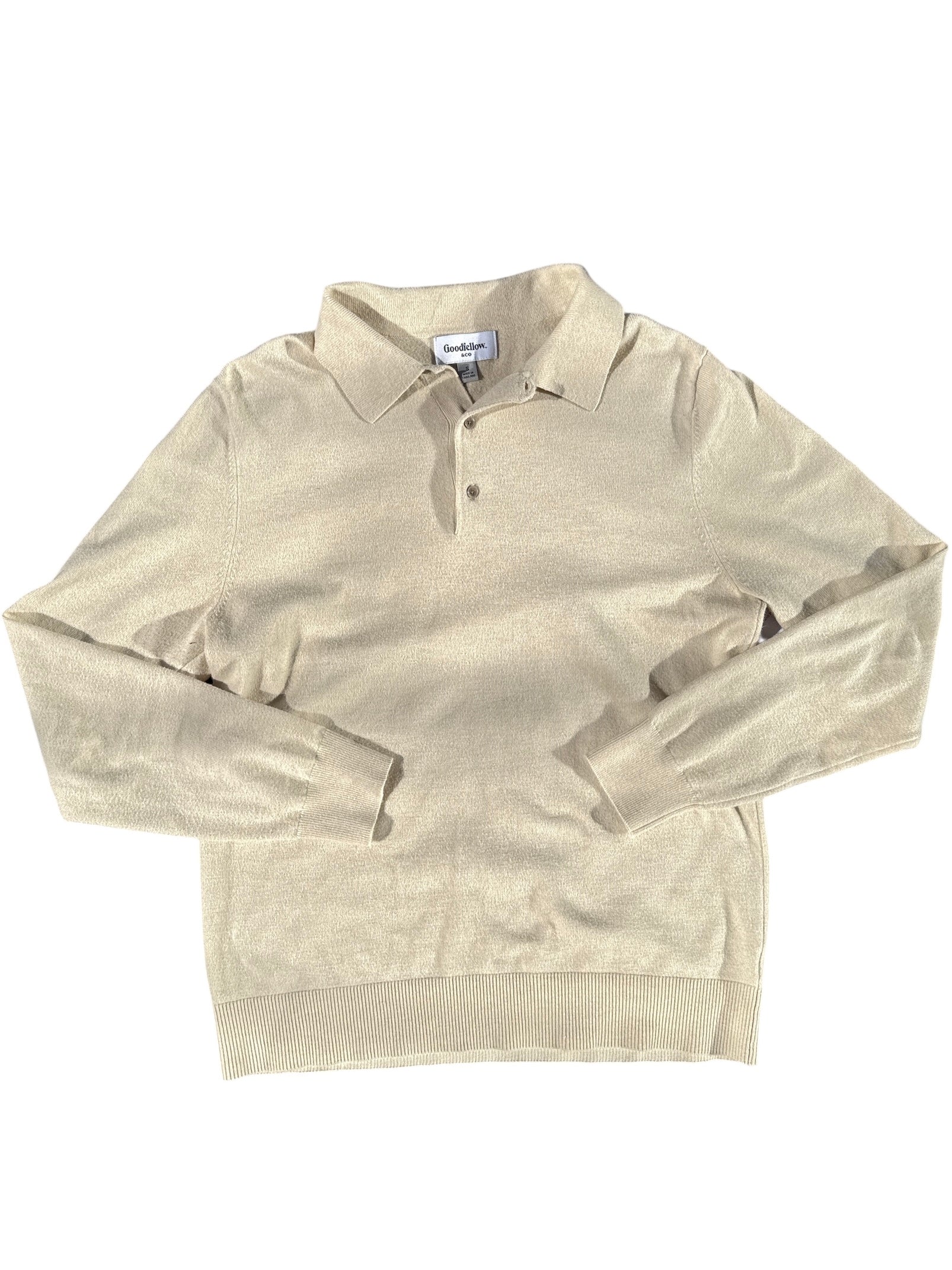 Tan Goodfellow Knit ls polo, S