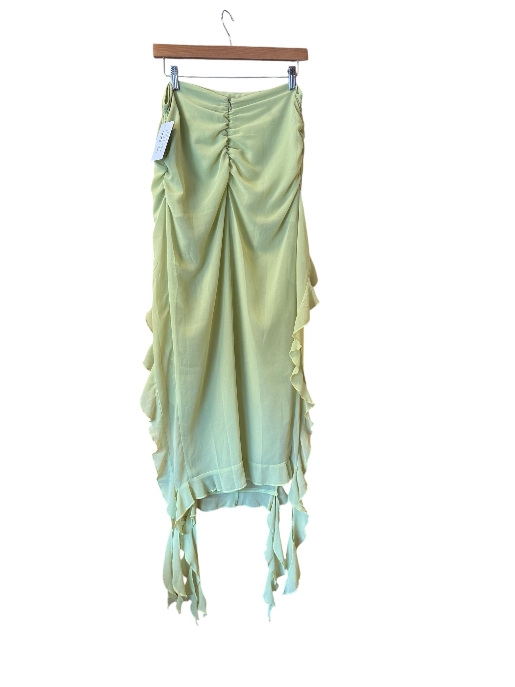 green lioness ruffle sheer maxi skirt, s