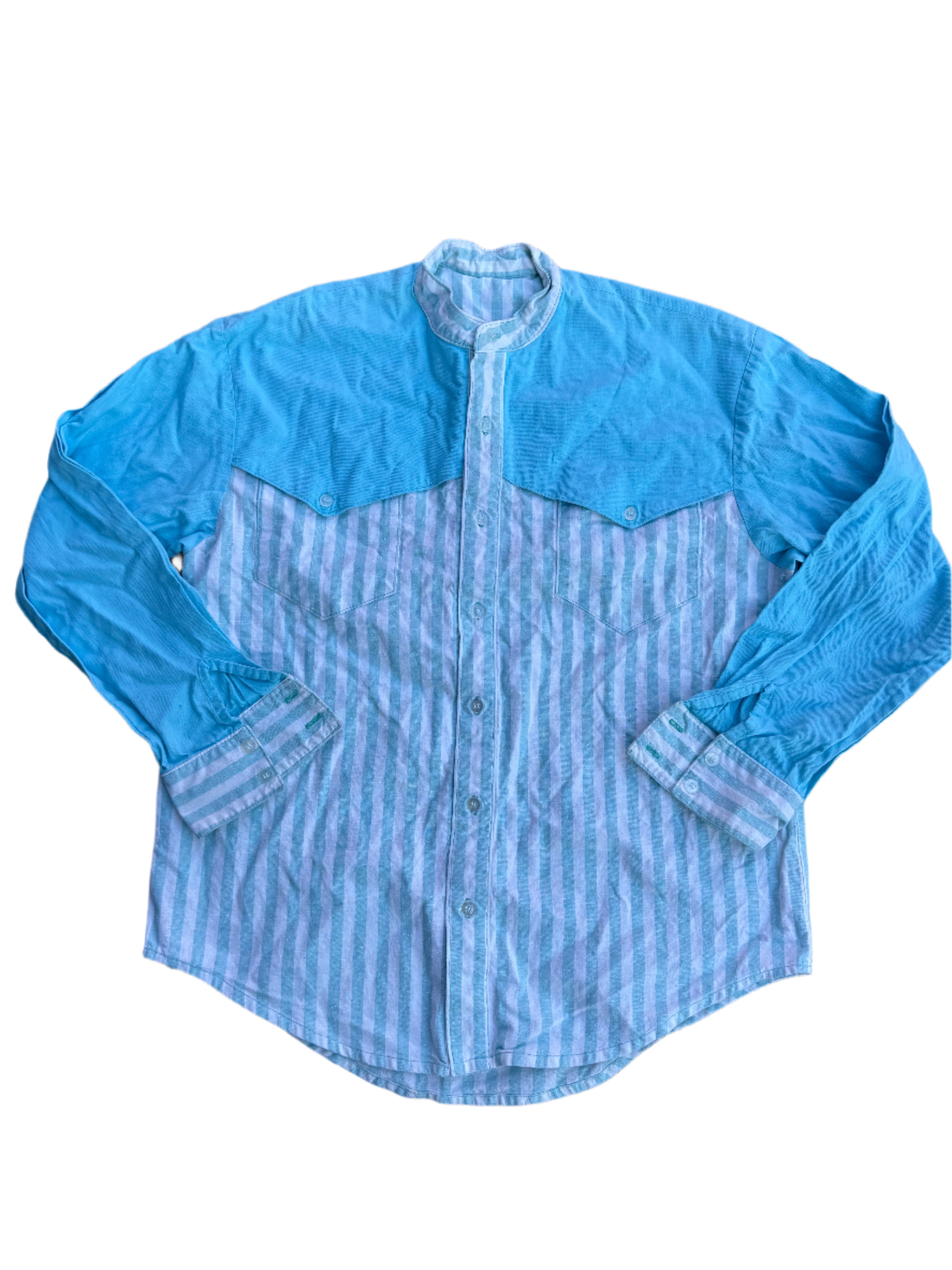 blue white  striped button down, large