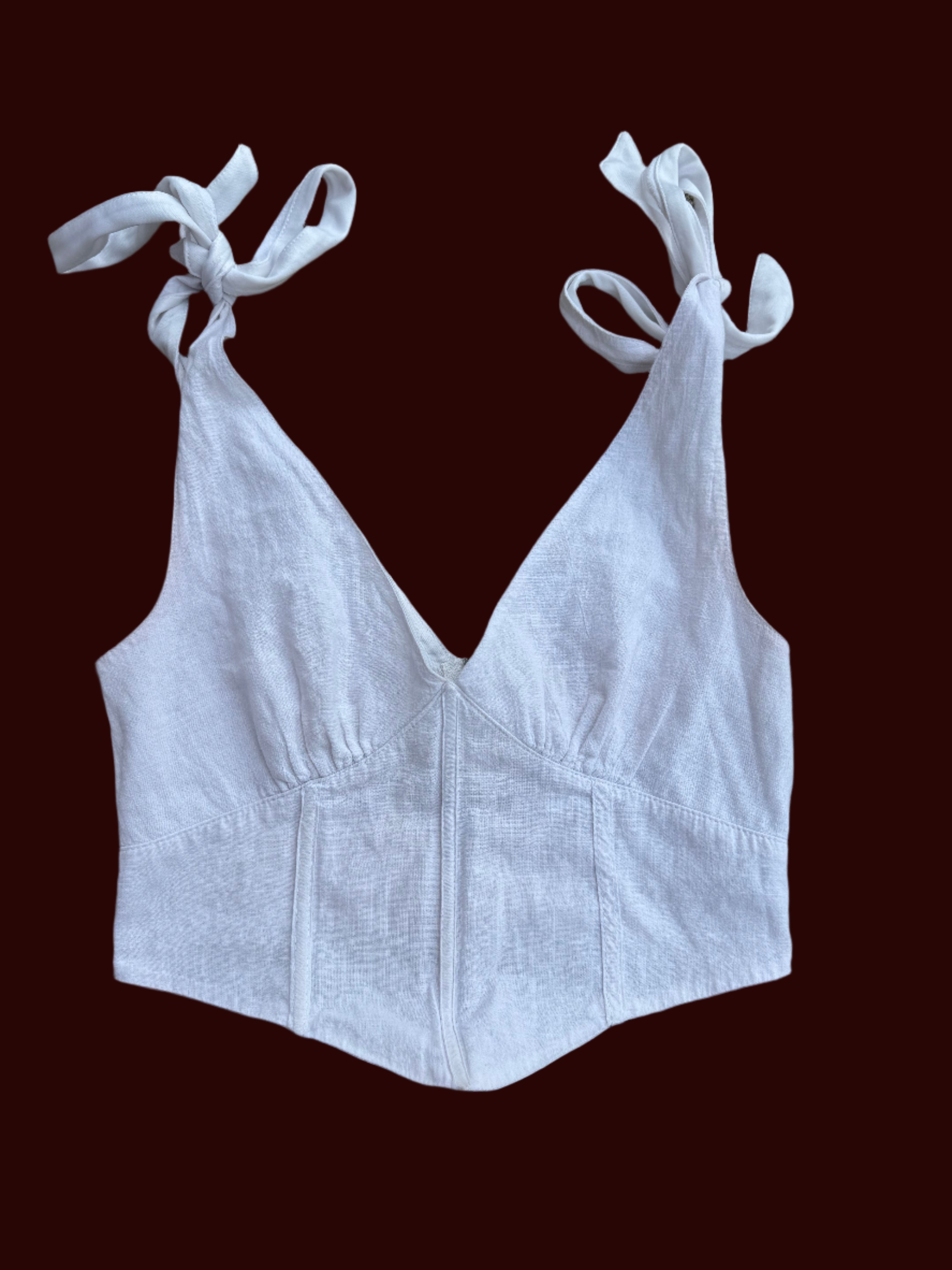white  structured zip up tie top, s