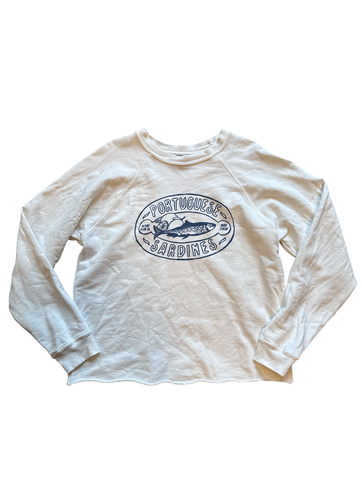 white blue retrobrand portuguese sardines pullover, L