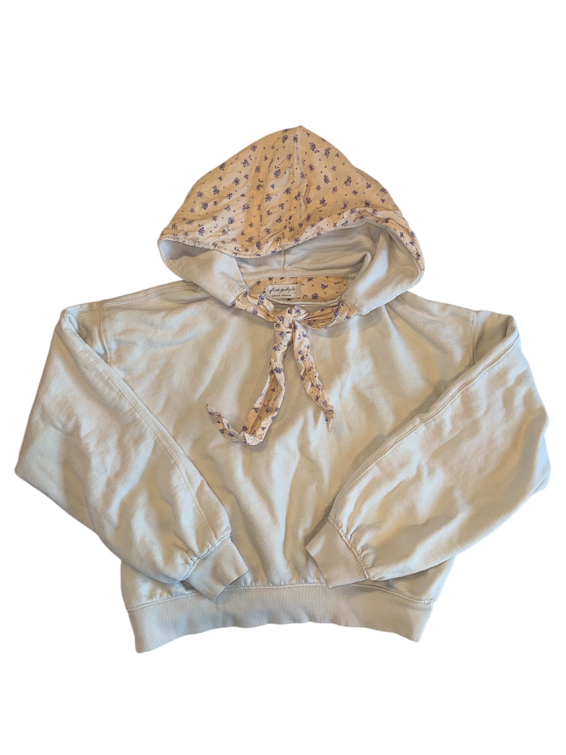 cream pink free people floral tie hoodie, xs